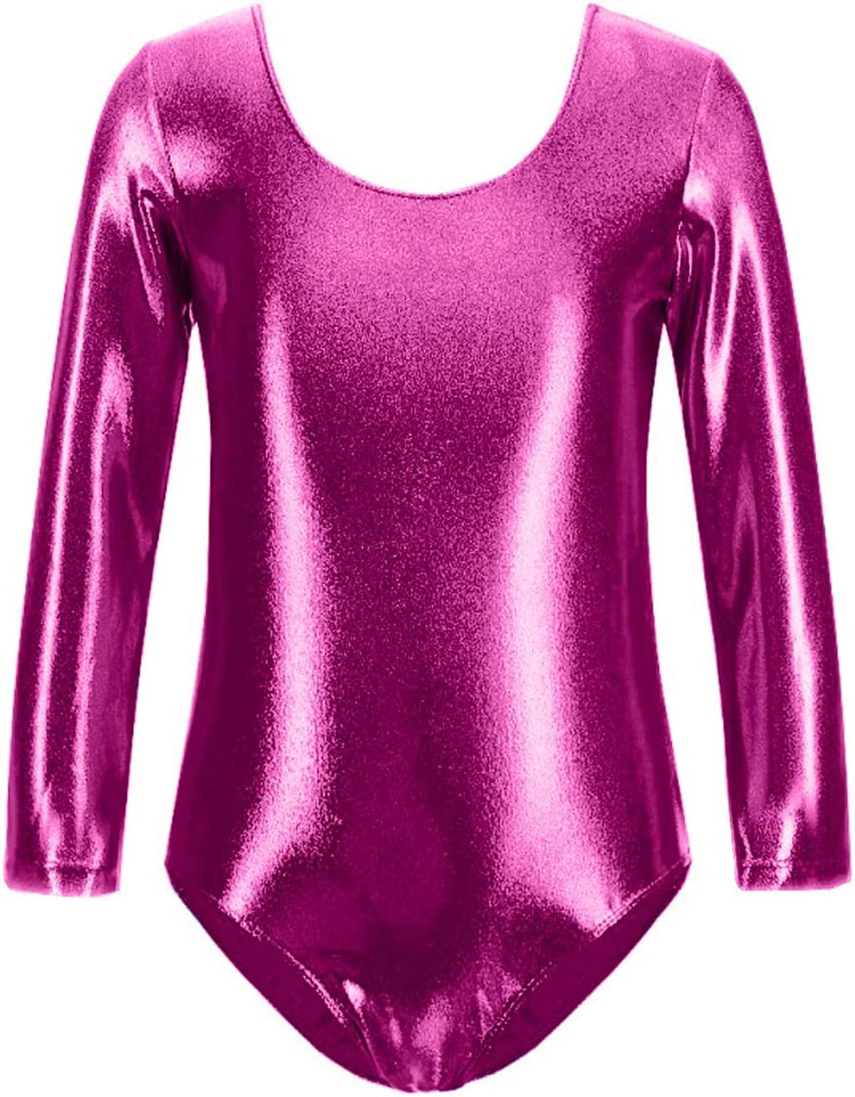 FUREINSTORE Maillot de Danza Ballet Gimnasia Leotardo Body Clásico Brillante Elástico para Niñas de Manga Larga Cuello Redondo para Bailarina