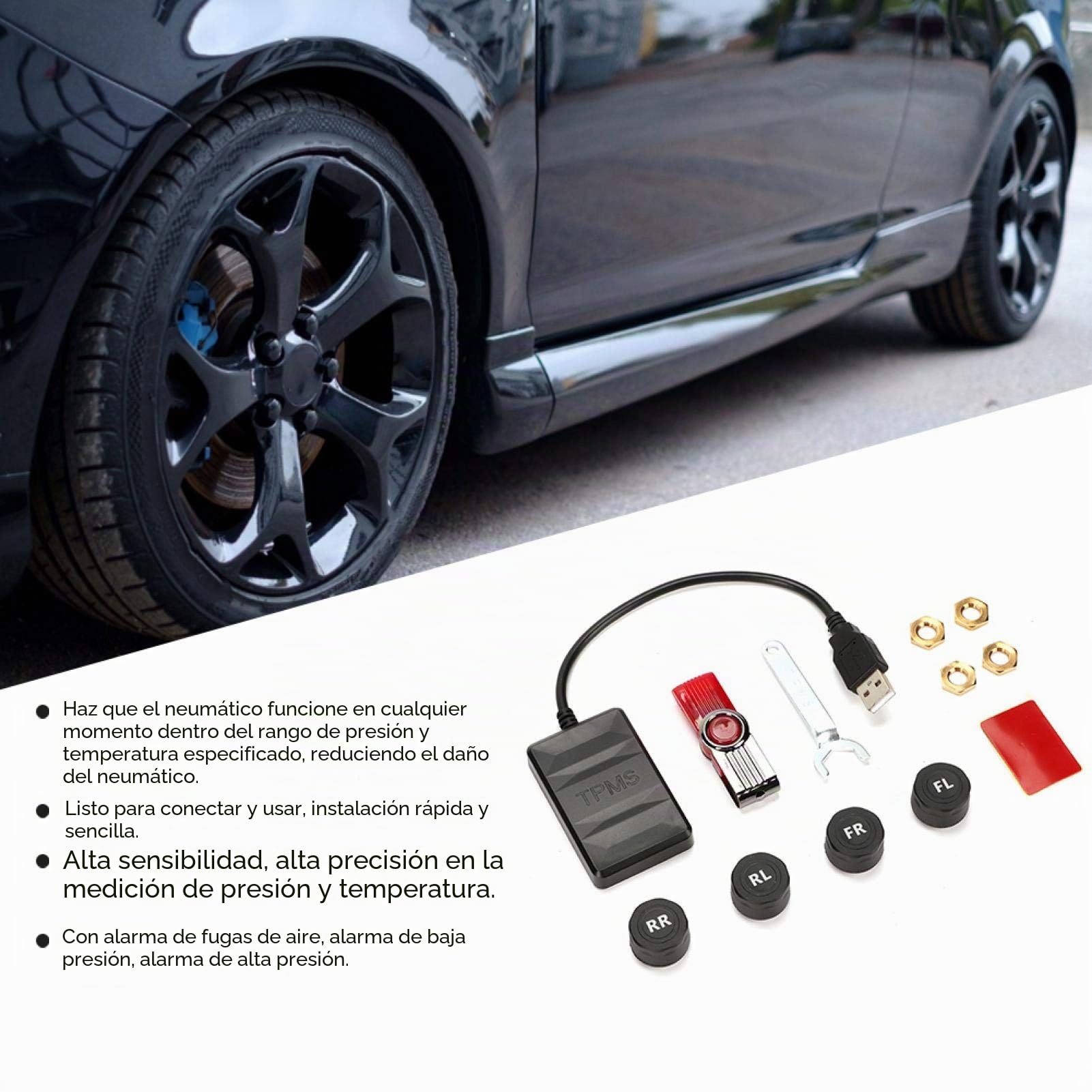de Monitoreo de Presión de Neumáticos USB para Automóvil Alarma de Monitoreo TPMS con Sensor Externo Detector de Presión de Neumáticos para Android Navigation TPMS Android Voiture