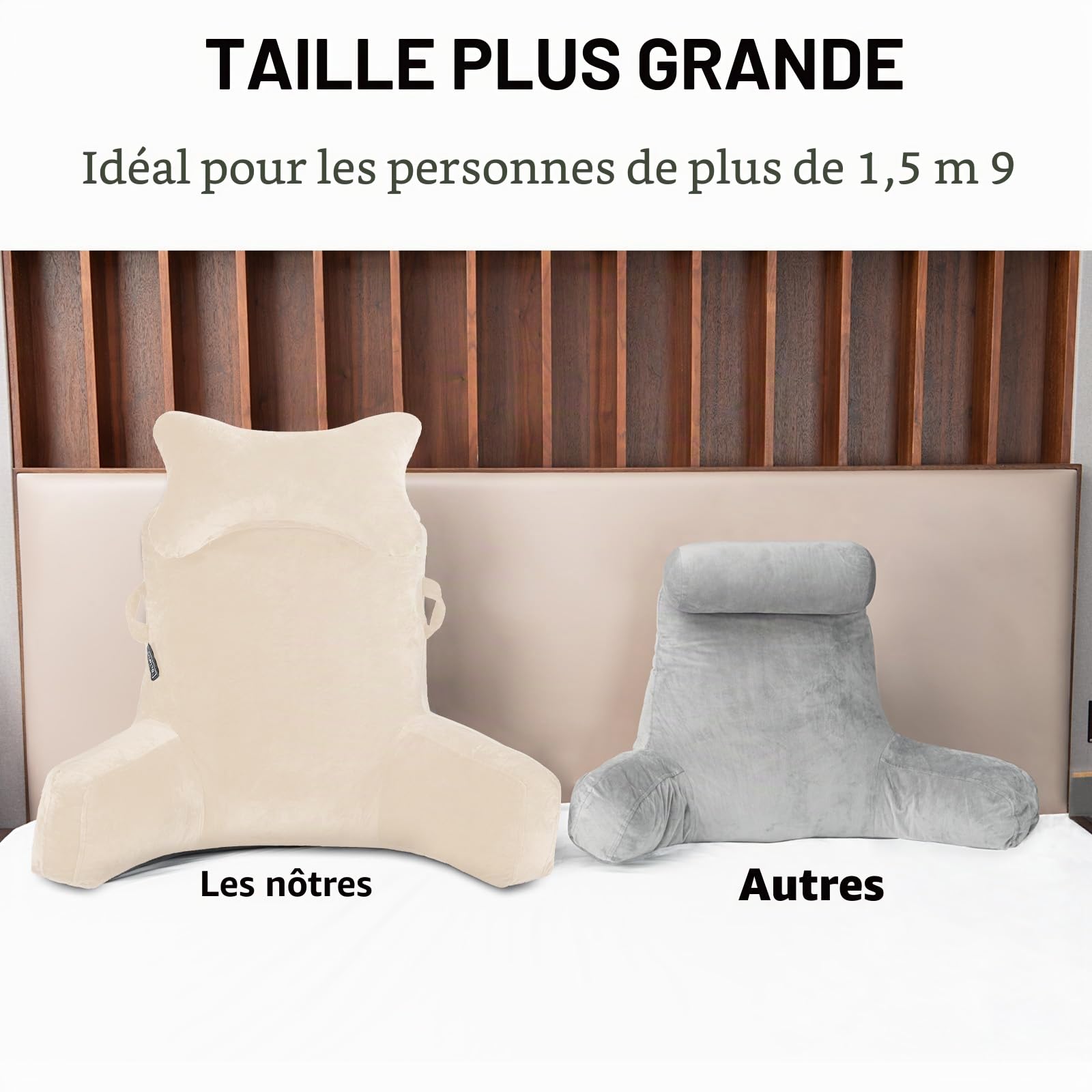 SLIGUY Oreiller de Lecture Extra Large de 78,7 cm Coussin de Repos avec Rouleau de Cou Amovible et Accoudoirs pour S'asseoir dans Le lit ou Le Dossier du Canapé Coussin de Lecture pour Lire, Beige