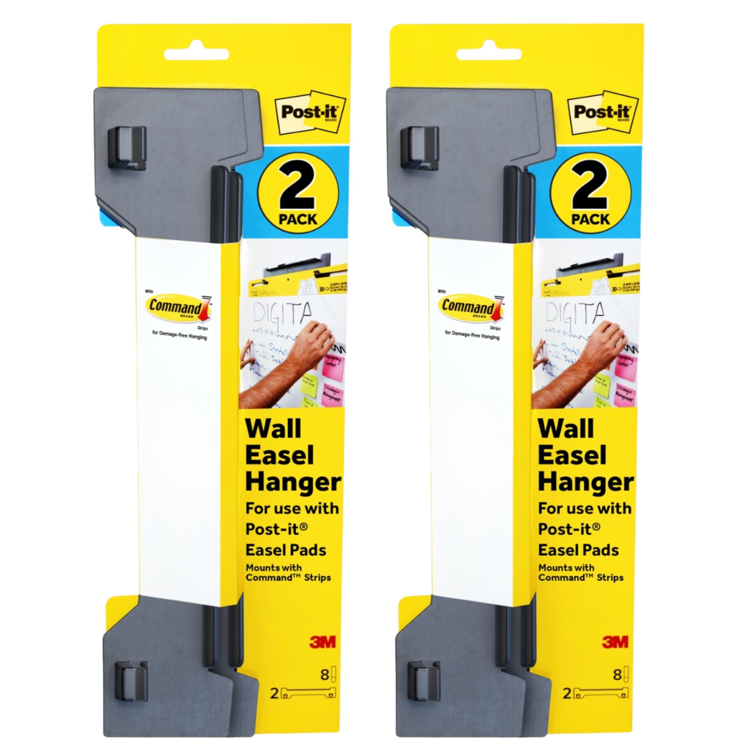 Post-it Ganci da parete per cavalletto, confezione da 2 (4 ganci da parete, 16 strisce di comando grandi), 38,1 x 8,3 x 3,2 cm, grigio fumo, supporto adesivo da parete per Post-it Super Sticky Easel