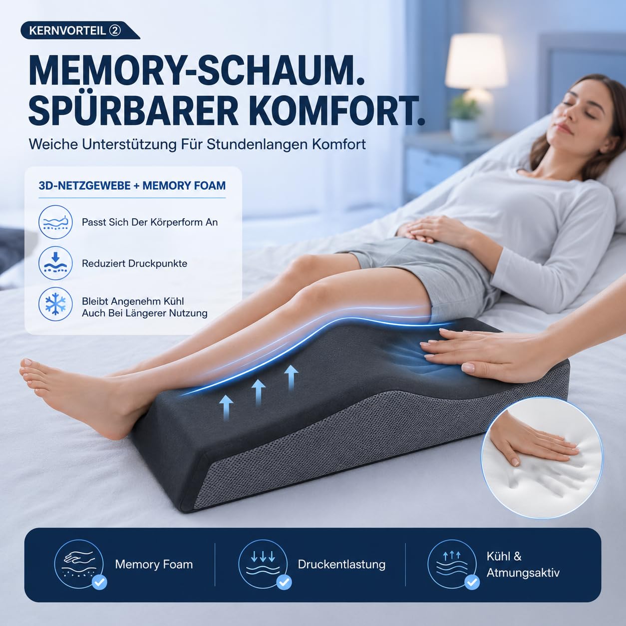 4-stufig höhenverstellbares Beinhochlagerungskissen mit herausnehmbarem Polster, atmungsaktiver 3D-Netzbezug, waschbar – für Post-Op, Beinschwellungen, Knie-OP, 4 Höhen (16-23 cm)