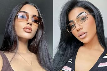 SORVINO Rimless Rectangle Sunglasses for Women Men Blue Tinted Lens