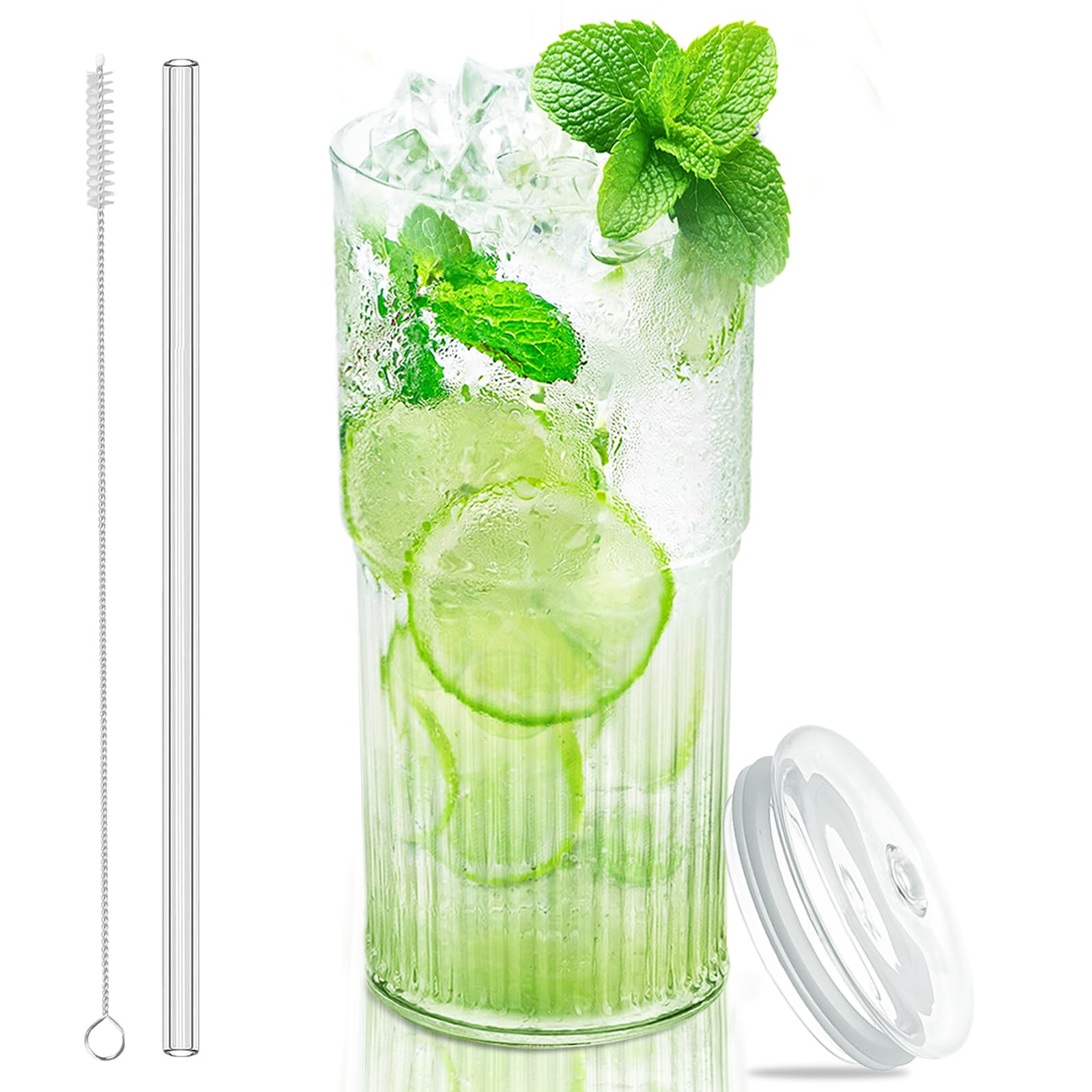 Glass Cups with Lids and Glass Straws High Borosilicate 20OZ Tumblers for Coffee Tea Juice Smoothies Hot Cold