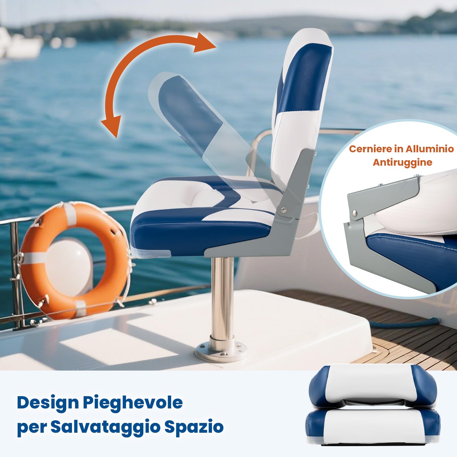 COSTWAY Set di 2 Sedie da Barca, Sedili Alti da Barca Pieghevole Morbide Imbottite Spesse, Sedile Nautica Ergonomico per Imbarcazioni da Pesca, 42 x 49 x 51 cm, Blu e Bianco