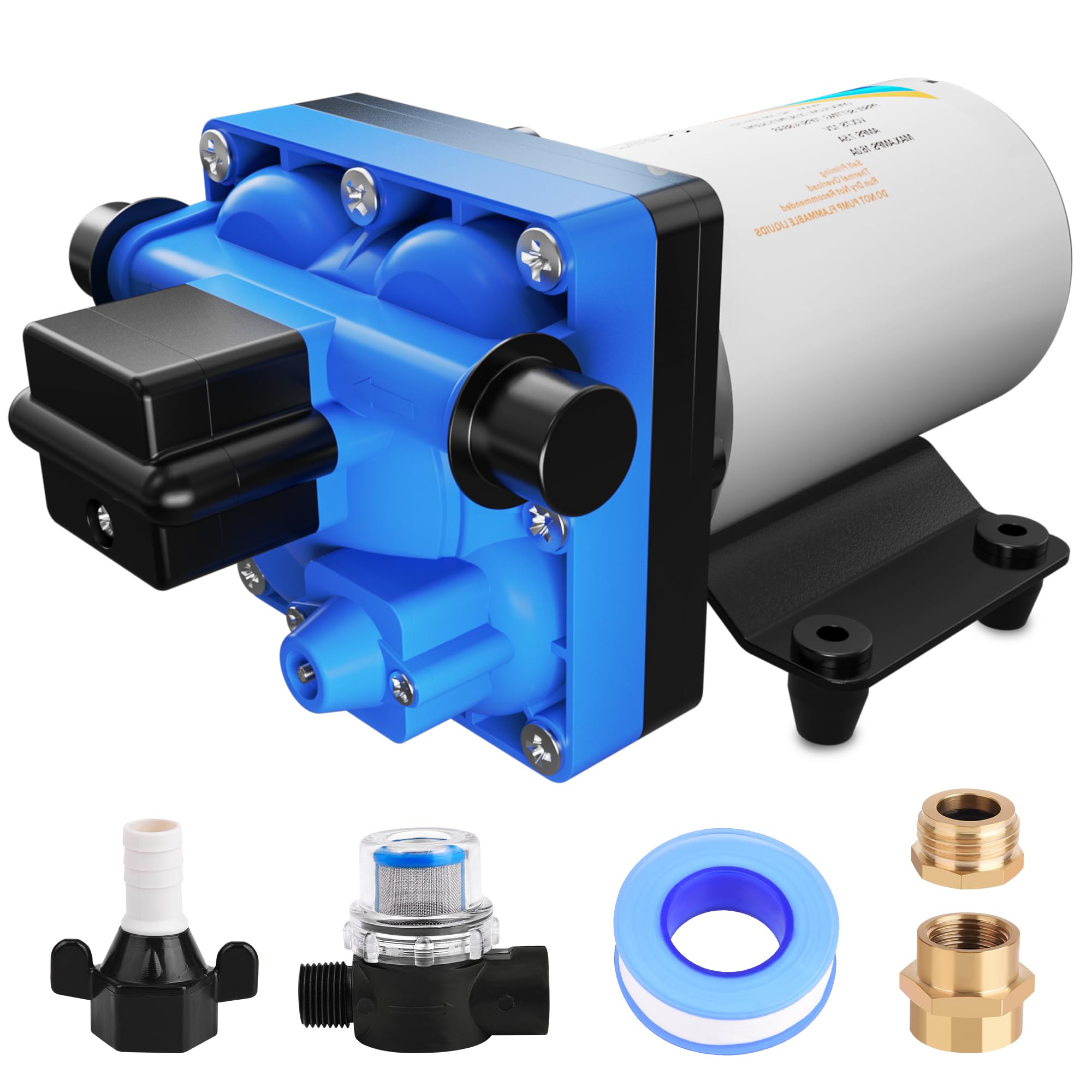 SnowyFox RV Water Pump 12V 5.5GPM, Blue, Modern Style, Cast Iron, Multipurpose Water Pump, 70PSI, Auto Stop & Start, Quiet Operation, Self-Priming Up to 16ft Vertical