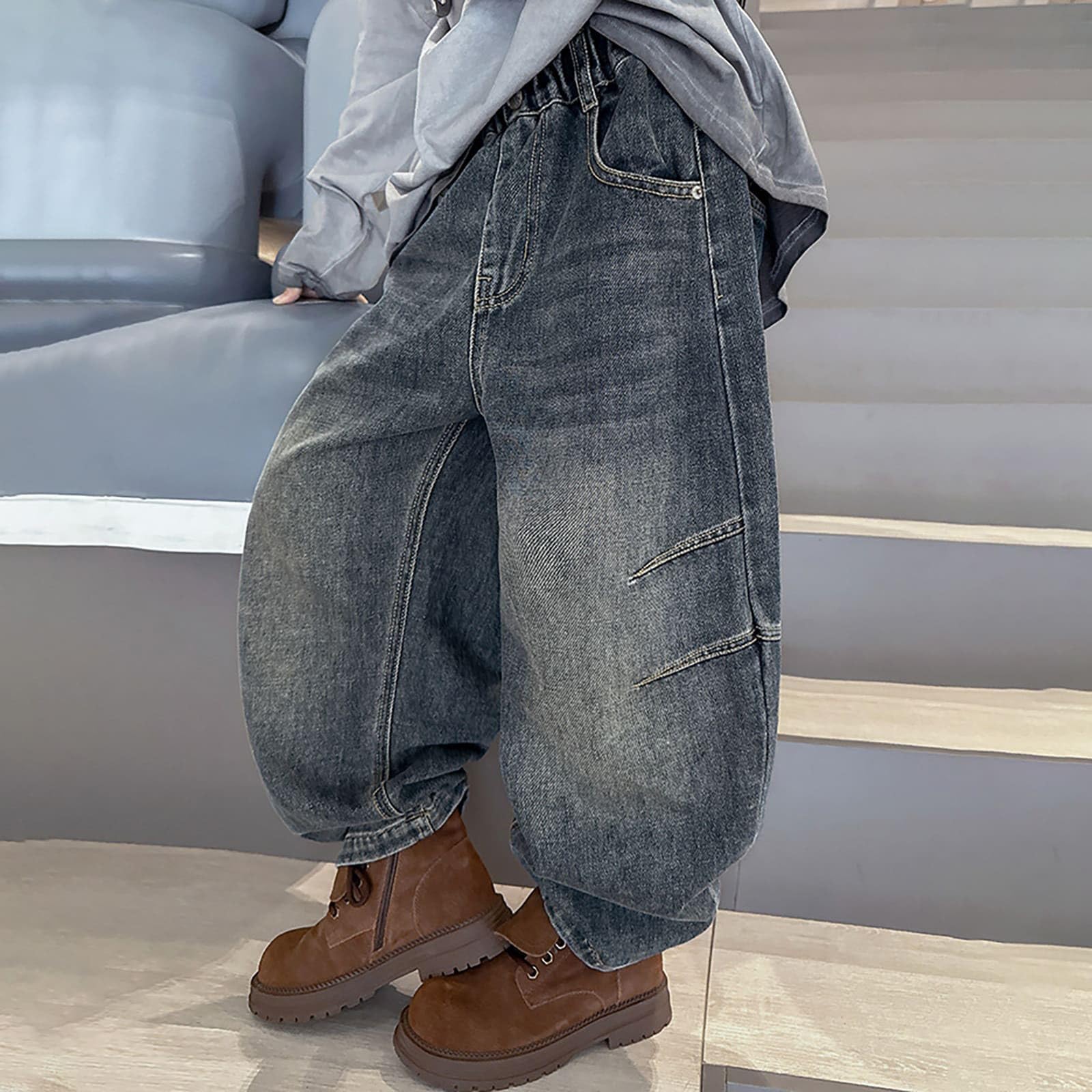 Pantalones Vaqueros de Niño, Pantalones Vaqueros Cómodos Elásticos Mezclilla Informal Holgado Escolar Diario Otoño Invierno