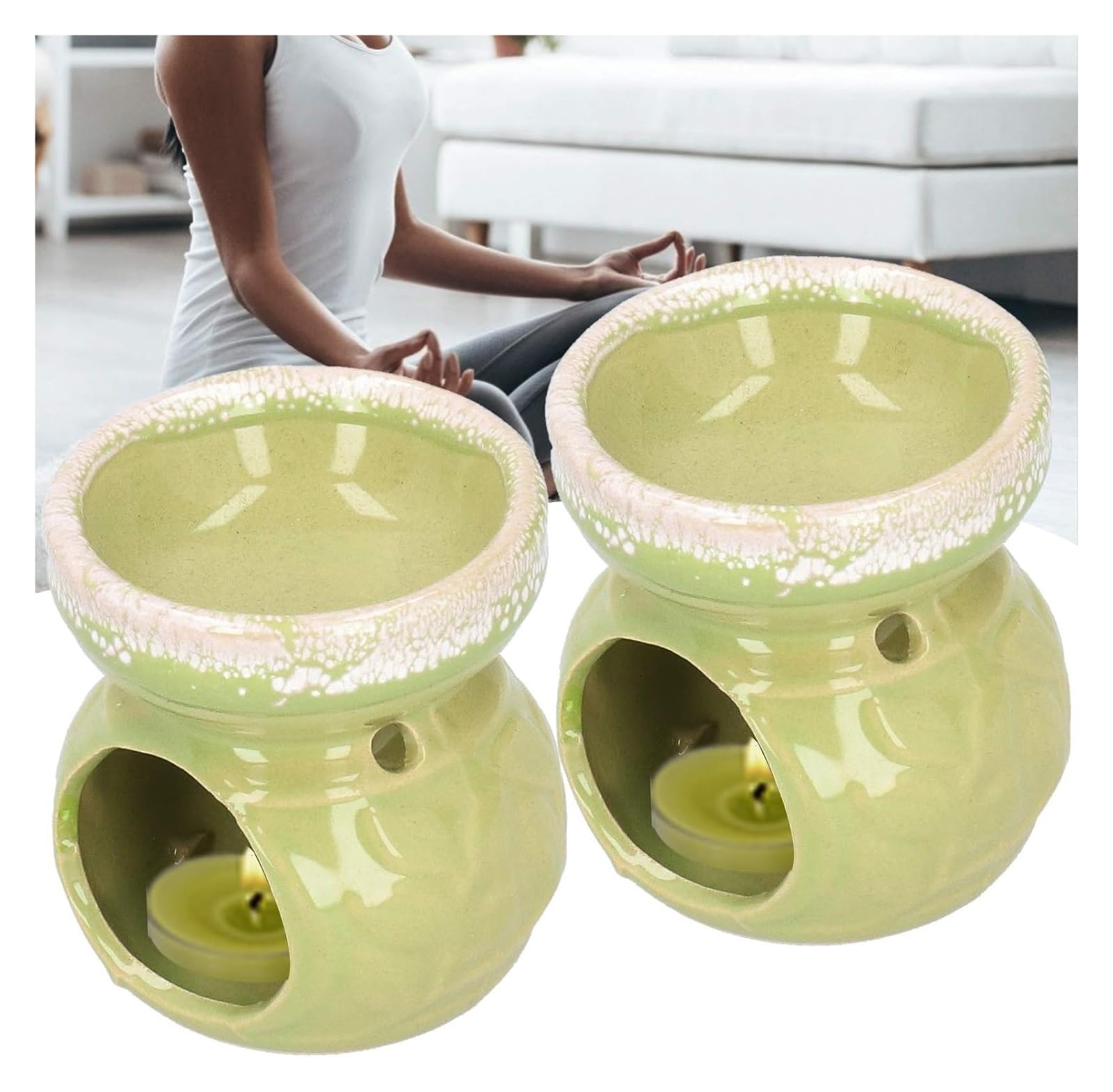 YKMYXZ wax burner， 2pcs Essential Oil Diffuser, Ceramic Burner, Fragrance Lamp, Decorative Aromatherapy Stove Furnace(Grün)