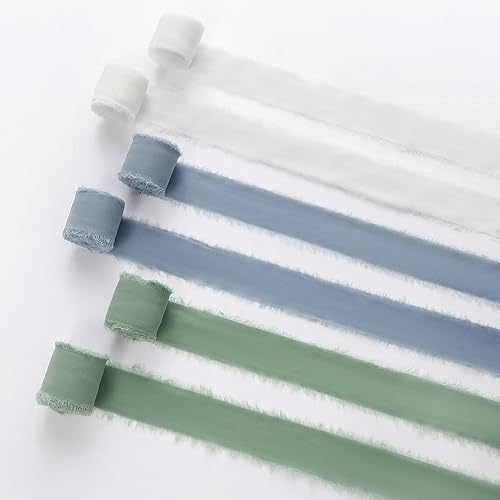 Miniatura 3 de Cinta de gasa, 3 rollos de cintas de gasa hechas a mano con flecos, 1.5 pulgadas x 7 yardas, juego de cintas de gasa para envoltura de regalos,