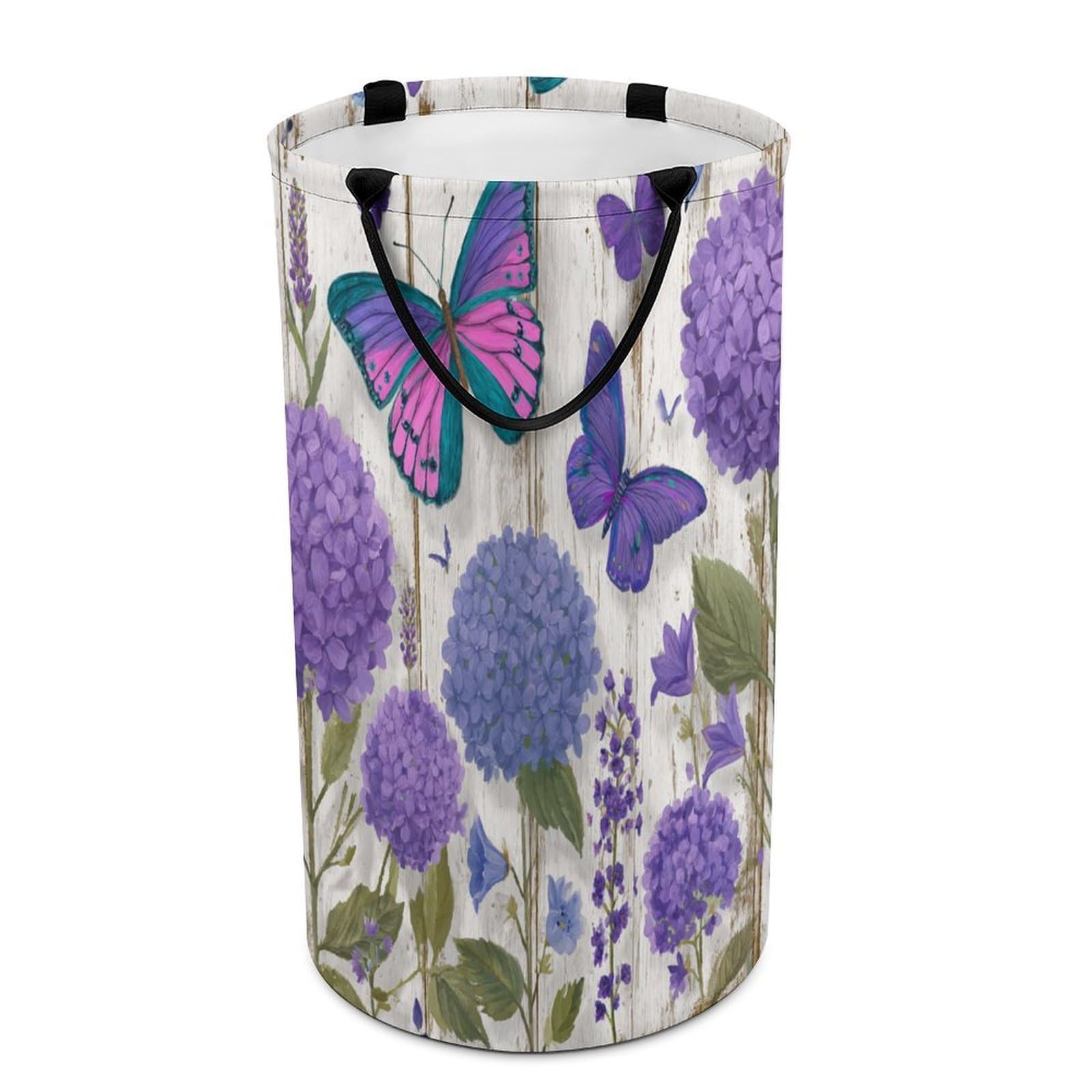 LUYYSKY Modern Realistic Butterflies Collapsible Dirty Clothes Basket, Retro Oil Painting Wooden Boards Lilac Lavender Animals Butterfly Portable Clothes Storage Basket