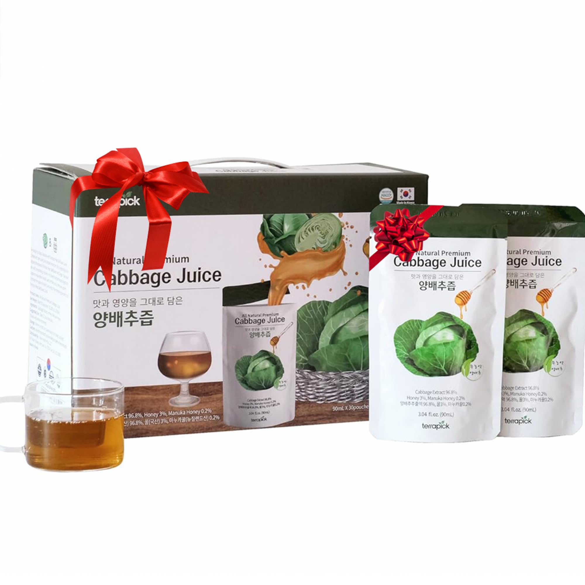 Green Cabbage Juice Sweetened with Manuka Honey - Natural Cabbage Extract Juice Vegetable Juice Superfood (3.04 fl oz X 30 pouches)
