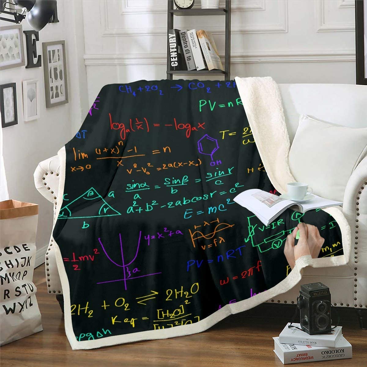 Loussiesd Math Formula Fleece Blanket Mathematics Fuzzy Blanket for Chair Sofa Couch Colorful Sherpa Blanket Chemistry Style Plush Throw Blanket Bedroom Decor Single 50"x60"