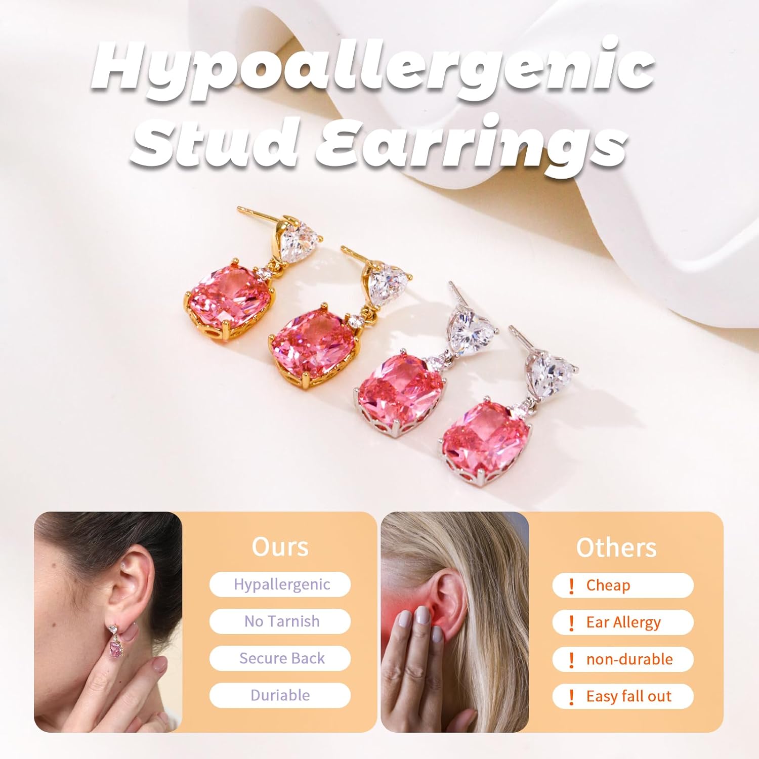 8mm Cubic Zirconia Stud Earrings for Women, Love & Oval Design with 925 Sterling Silver Ear Posts, Dainty Sparkling Jewelry Gift for Daily Wear