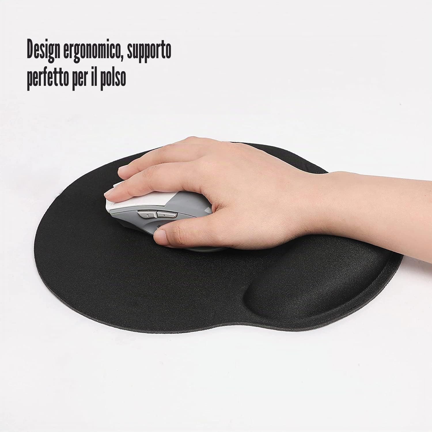 Memory Foam Tappetino per Mouse e Tastiera con Poggiapolsi Antiscivolo, Cuscino per Ufficio e Gioco (Nero)