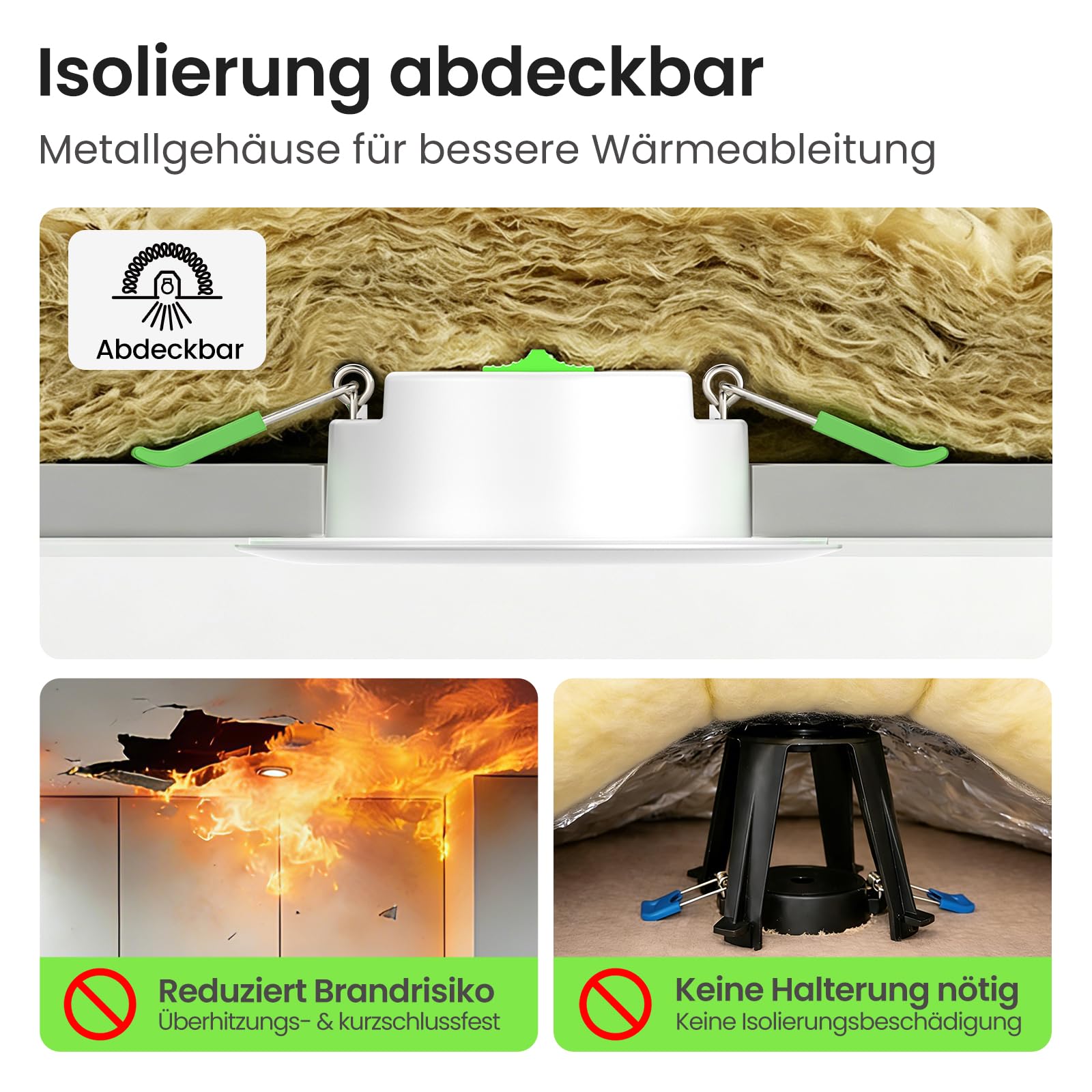 ALUSSO Metall LED Einbaustrahler 230V Dimmbar, IP65 Deckenspots Badezimmer Metall 3CCT, 5W 550lm, Luftdicht Isolierung Abdeckbar, ultraflach 27,7mm, Ausschnitt 68-75mm, IC Rated, Weiß, 6er Set