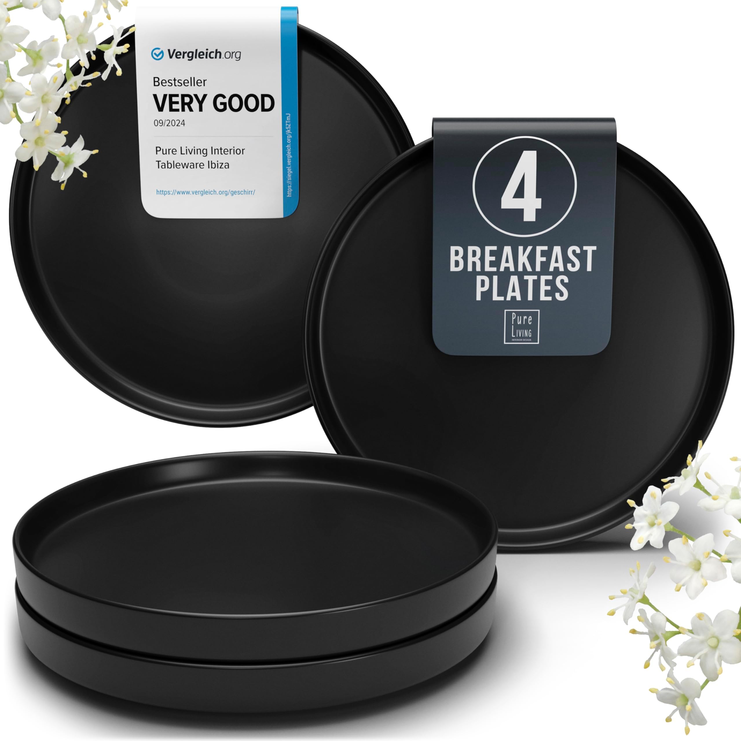 Small Dinner Plates Set of 4, 7.5" Stoneware Plates, Stylish Salad Plates, Dessert Plates Ceramic, Dishwasher and Microwave Safe Matte Black Ceramic Plates, Appetizer Plates, Ceramic Plate Set