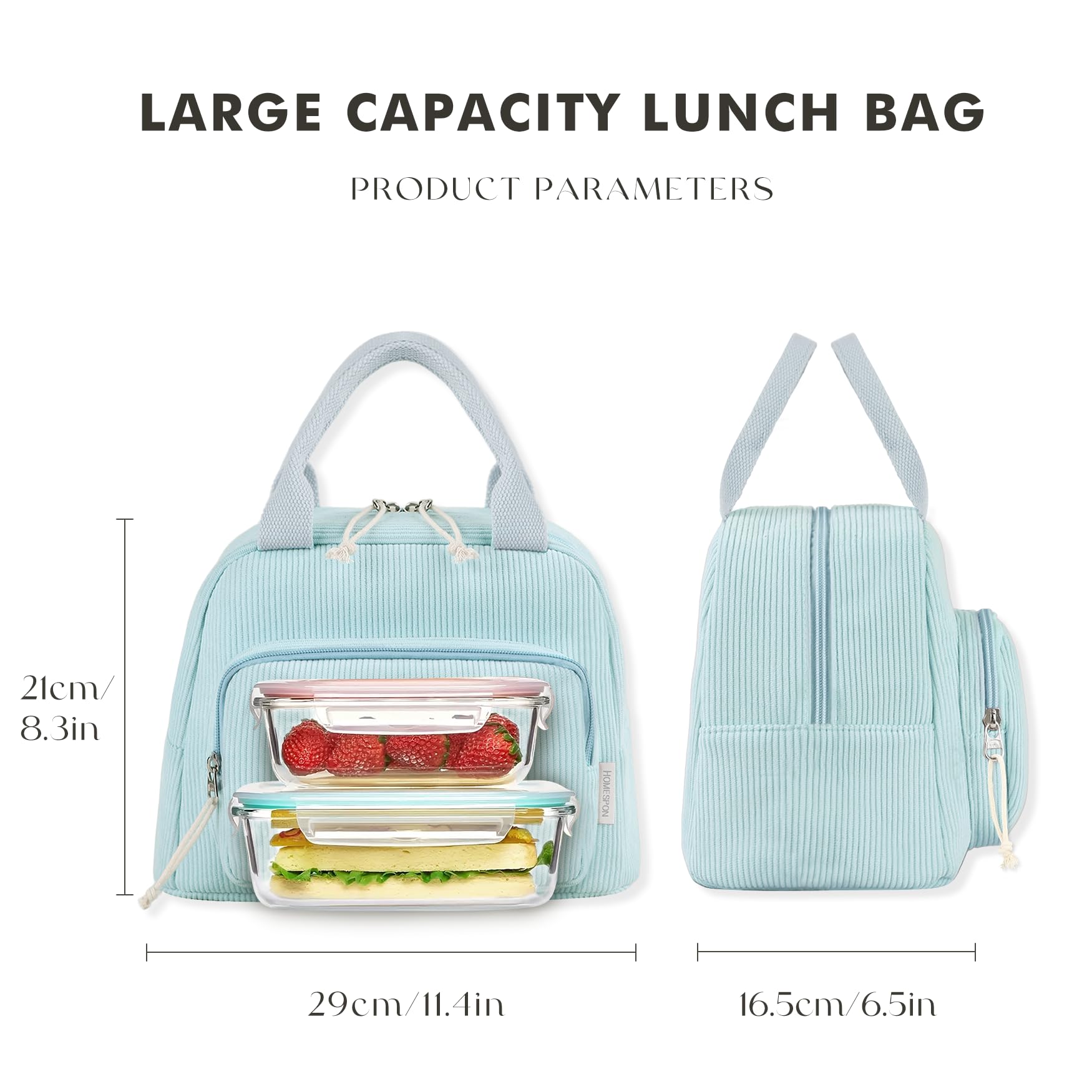 HOMESPON Insulated Lunch Bag for Women Men Adult Cute Corduroy Cool Bag Lunch Box Container Large Capacity Lunch Tote for Work School or Picnic - Image 2