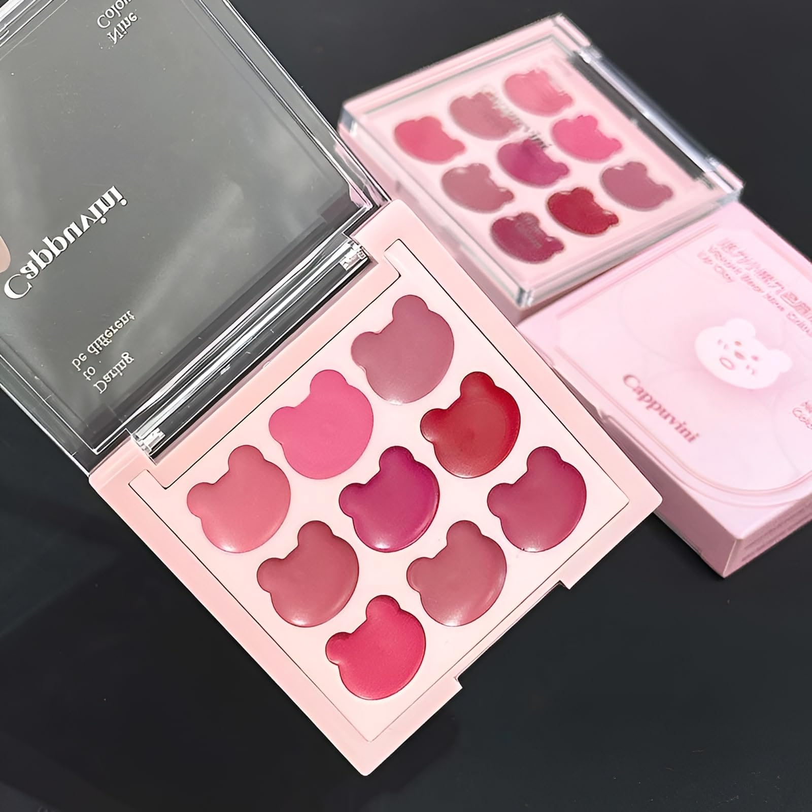 Sweet Bear Lip Palette by Cappuvini | 9-Shade Matte Lipstick Palette | Rose Pink to Cherry Red Color | Multi-Shade Matte Palettes | Lightweight Non-Drying Formula | Smudge-Proof All-Day Wear | Cute Compact for Teen Makeup Lovers (02#Sweet Bear, 6g)-image-7