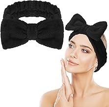 Makeup Headband for Face Washing - Spa Skincare Absorbent Bowknot, Soft Coral Fleece Facial Elastic Hair Wrap for Women Girls (Black)