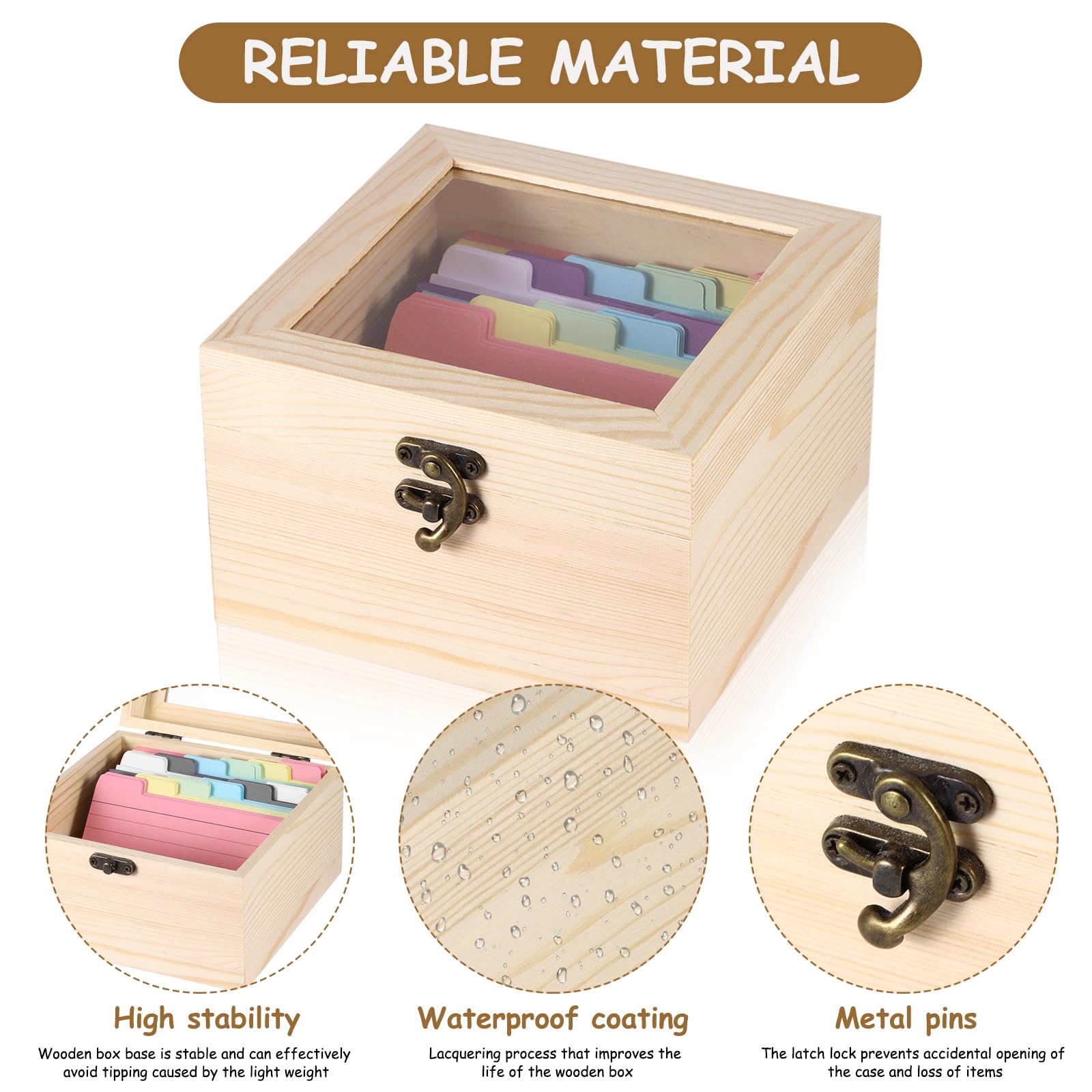 ALLOMN Caja de recetas de madera con tarjetas, cajas de organización de recetas de madera en blanco con 300 tarjetas de 3 x 5 pulgadas, juego de cajas de recetas de cocina para mamá, esposa, cocina