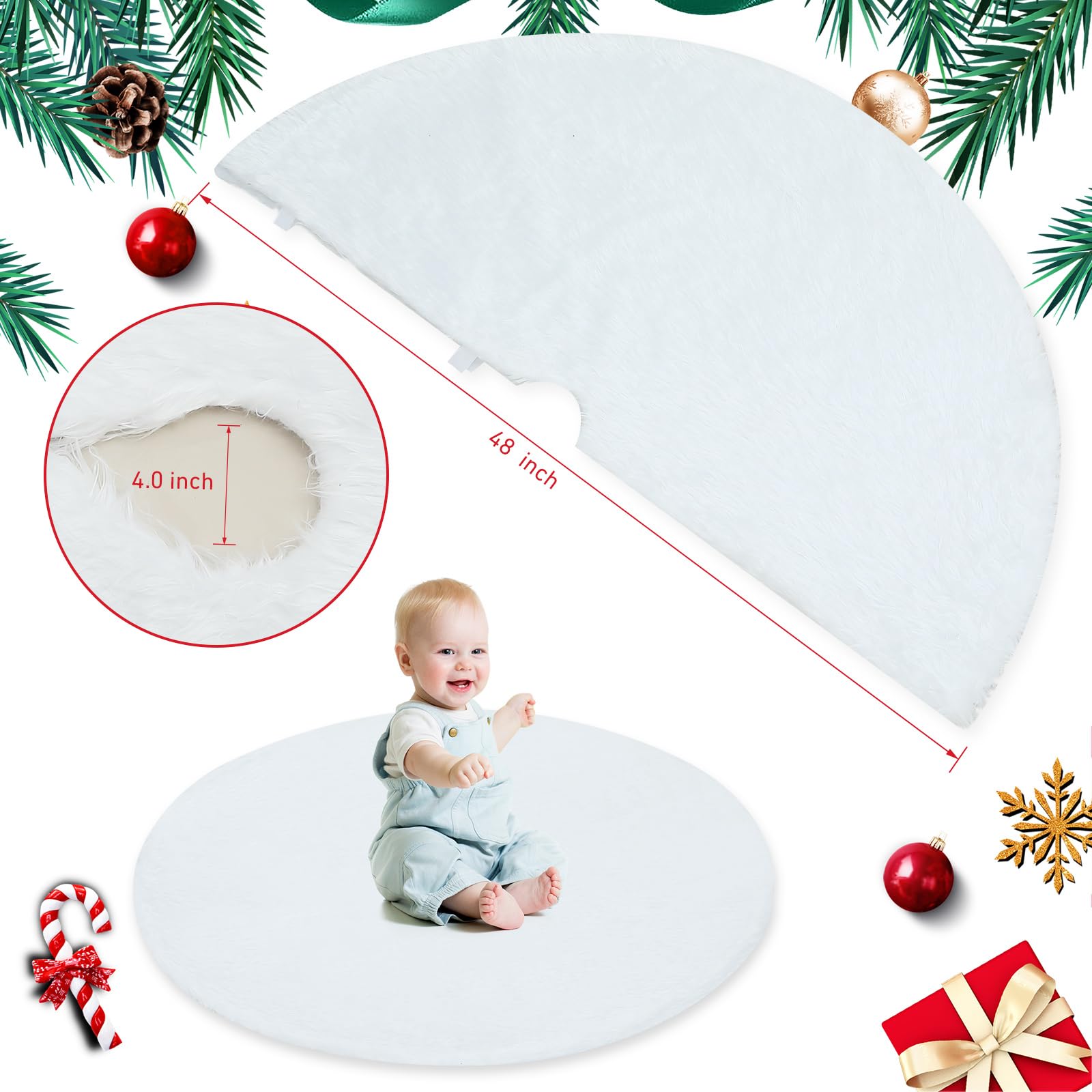 ROMROC 48 inches Christmas Tree Skirt Christmas Tree Decoration Faux Fur Christmas Tree Skirt White Plush Christmas Home Decorations Christmas Party