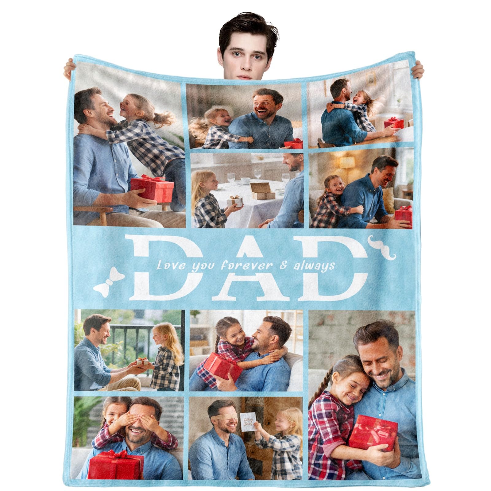 Sleeleece Personalised from Daughter Son,Personalised Blanket,Dad Blankets,Custom Blanket with Picture Text,Daddy Birthday Gift,personalised Gifts for Dad Grabdad — image 1