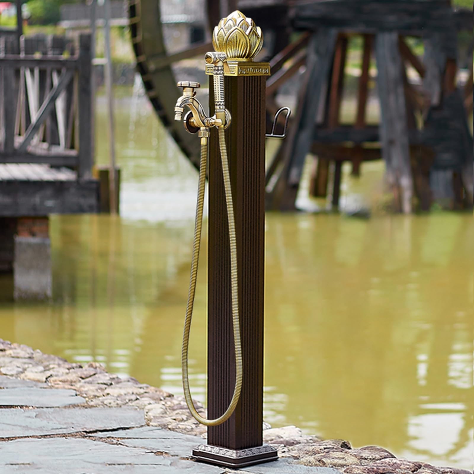 SDCFFC Vertical Square Garden Water Column with Double Faucet Freeze Proof Outdoor Irrigation Hydrant for Garden Water Dispensing
