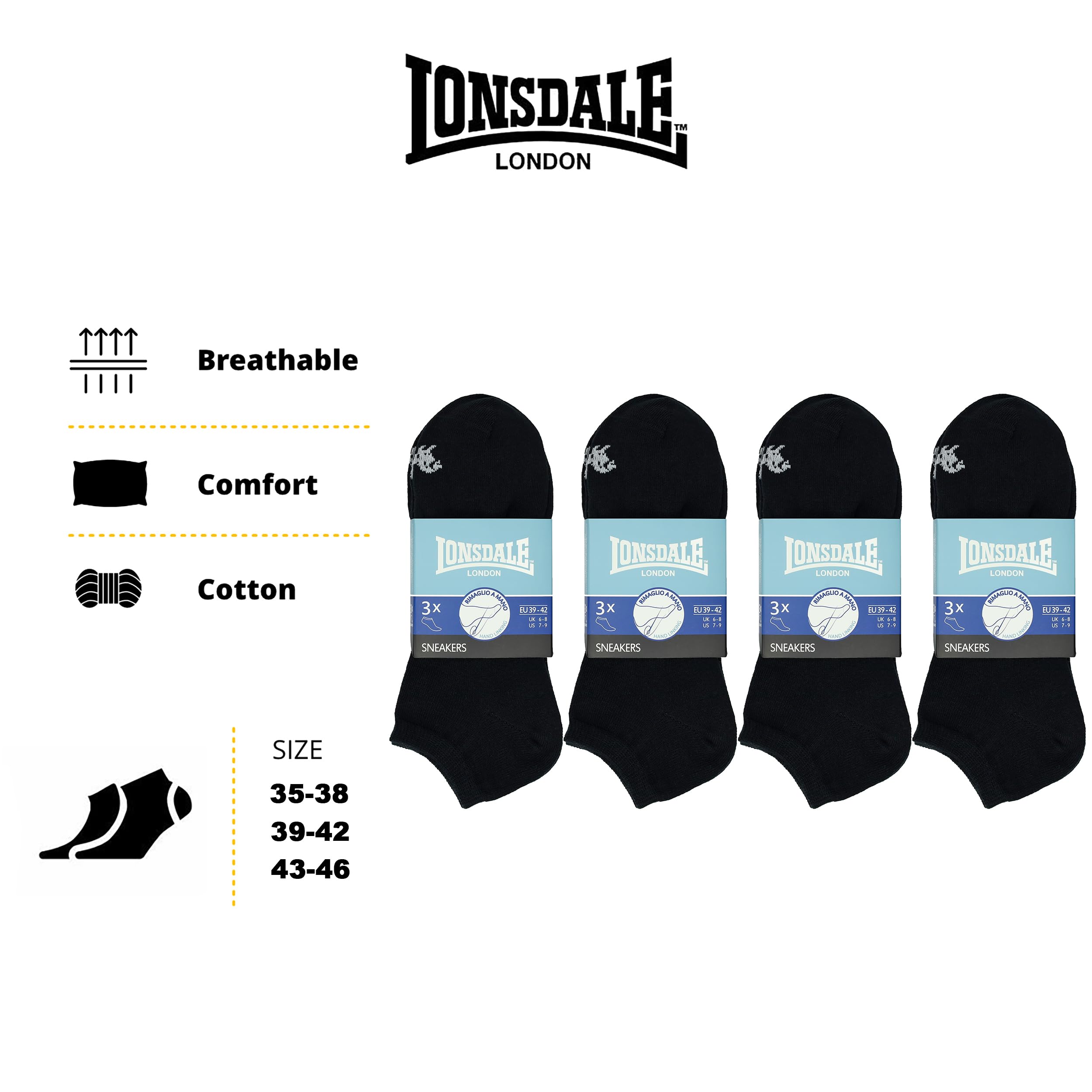 Lonsdale 12 Paia Calzini Corti Uomo Donna - Calzini Sportivi Sneaker - Lunghezza Caviglia - Cotone Traspirante - 5