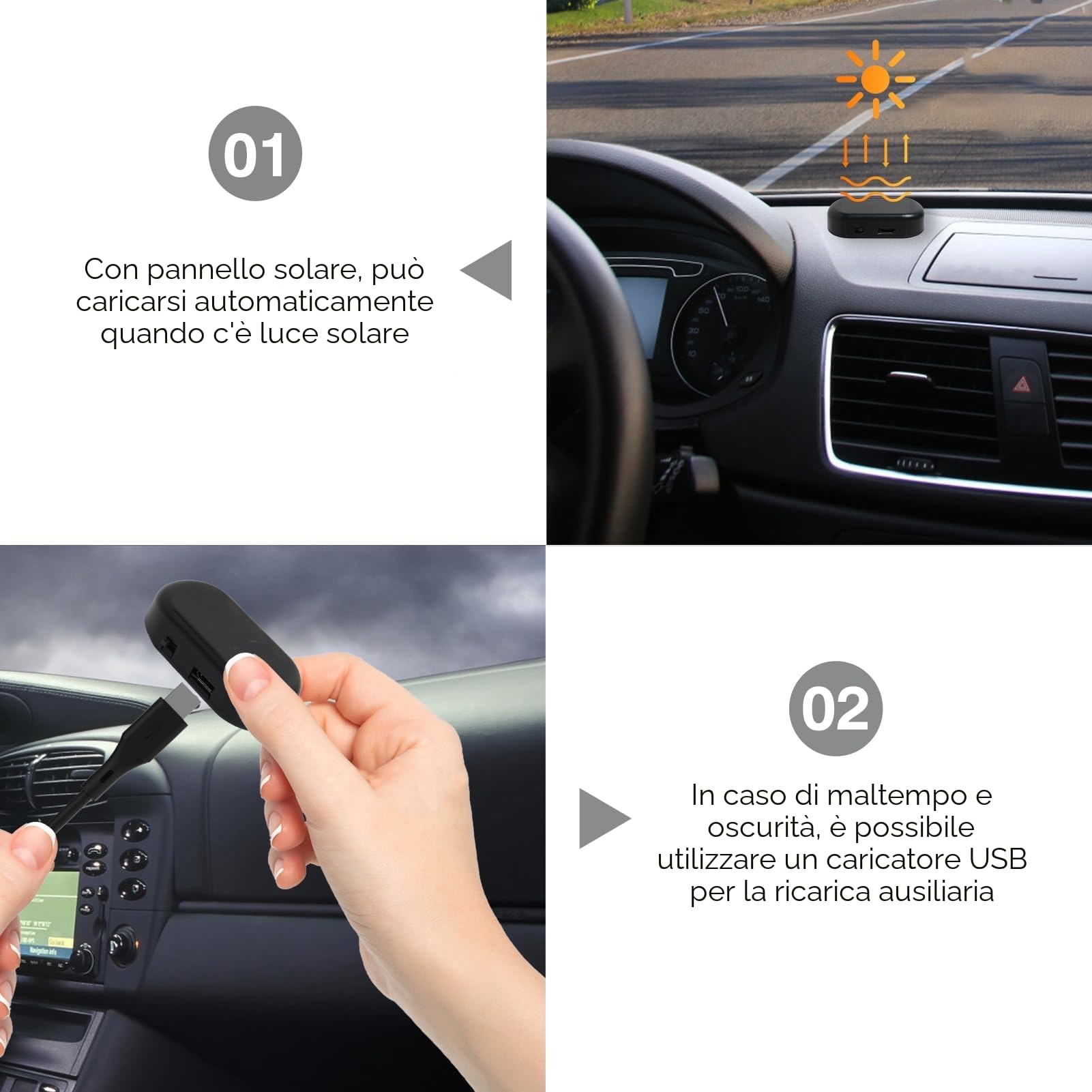 Antifurto Luci LED Segnalazione Flash Lampeggiante Solar Power Simulato Allarme Per Auto USB Rosso