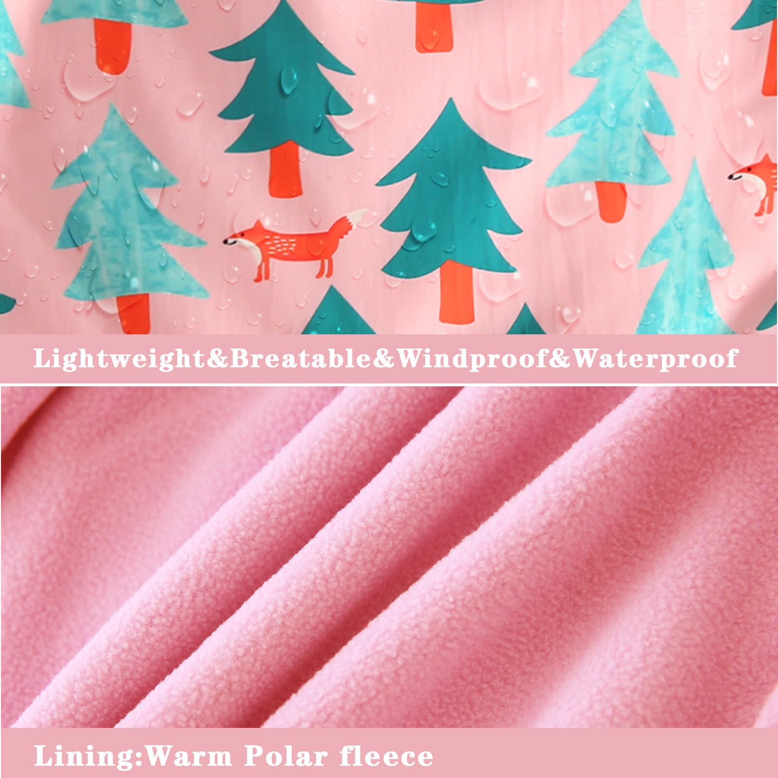 Happy Cherry Kid Waterproof Rain Jacket Hoodie Windbreaker Toddler Long Sleeve Zipper Jackets Baby Girls Fleece Lining Hooded Coat Outwear for Winter Fall 18-24 Mon