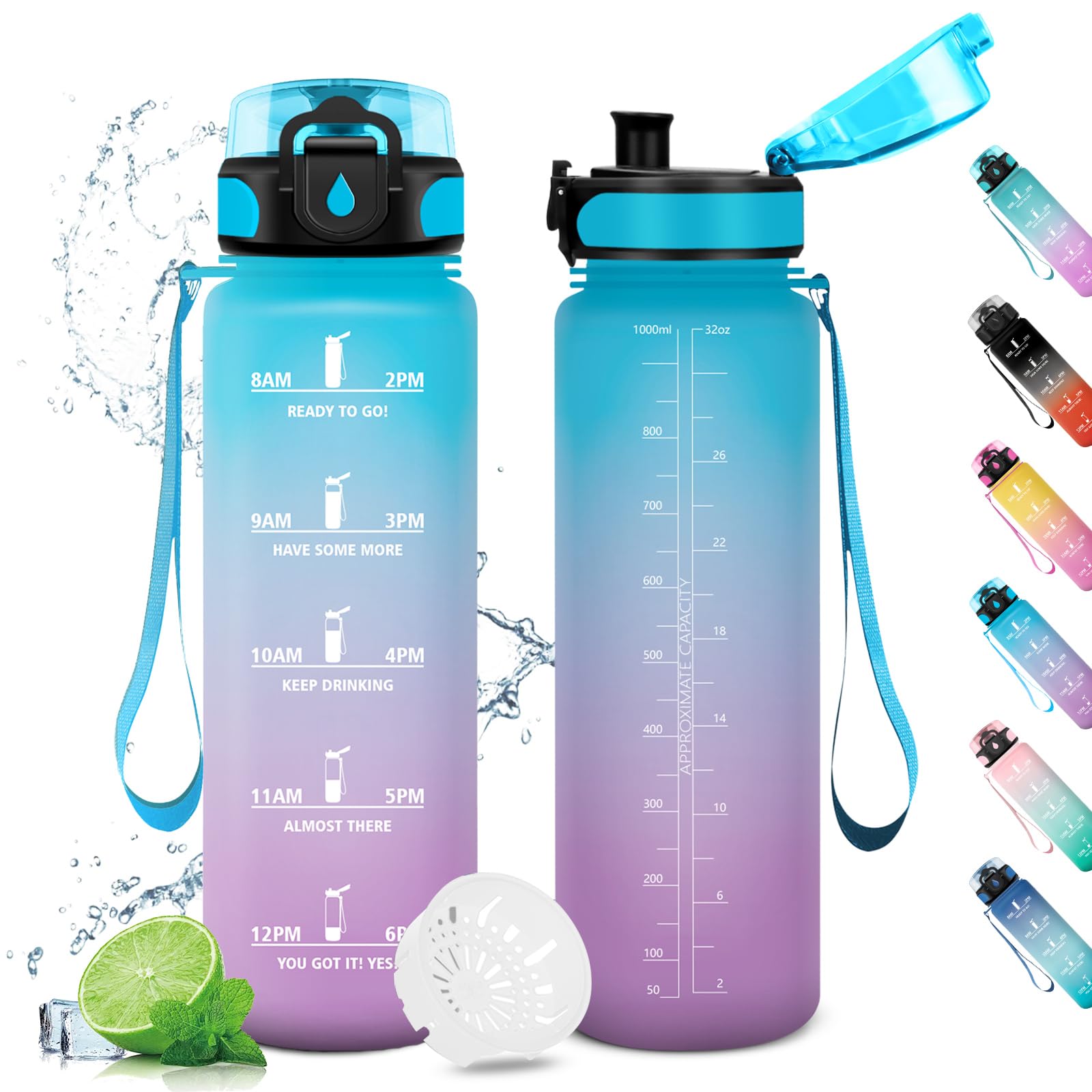 KollyKolla 1 Litre Water Bottle, Leak Free Gym Water Bottle, Filter Bottle, Motivational Time Marker, Reusable Bottle, Kids Water Bottle, Sports Water Bottle, Fitness, Cycling