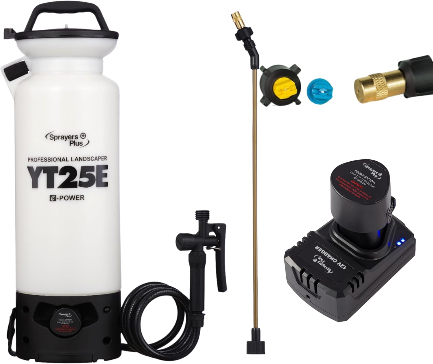 Sprayers Plus YT25E Battery Powered Sprayer 2 Gallon, Rechargeable with 12V Lithium-ion Electric Sprayer,Chemical Resistant Brass Wand Nozzle,Viton Seals for Long Distance Lawn Care