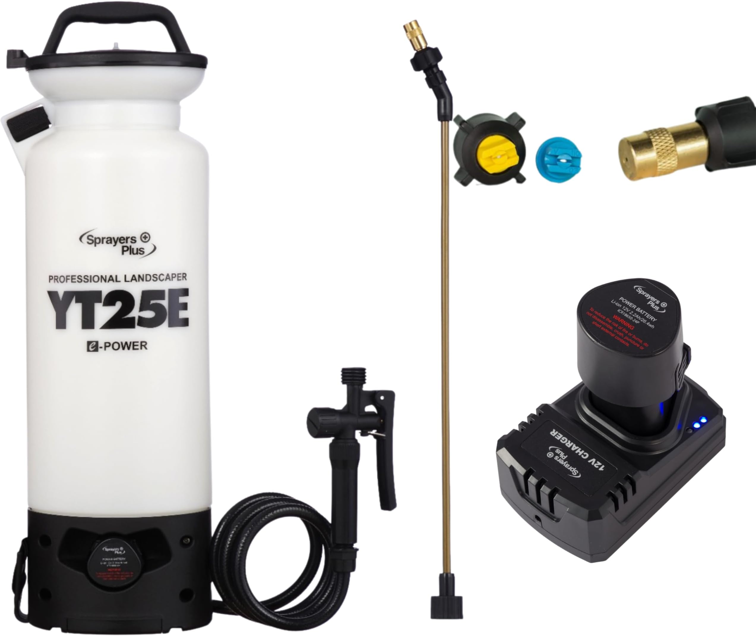Sprayers Plus YT25E Battery Powered Sprayer 2 Gallon, Rechargeable with 12V Lithium-ion Electric Sprayer,Chemical Resistant Brass Wand Nozzle,Viton Seals for Long Distance Lawn Care