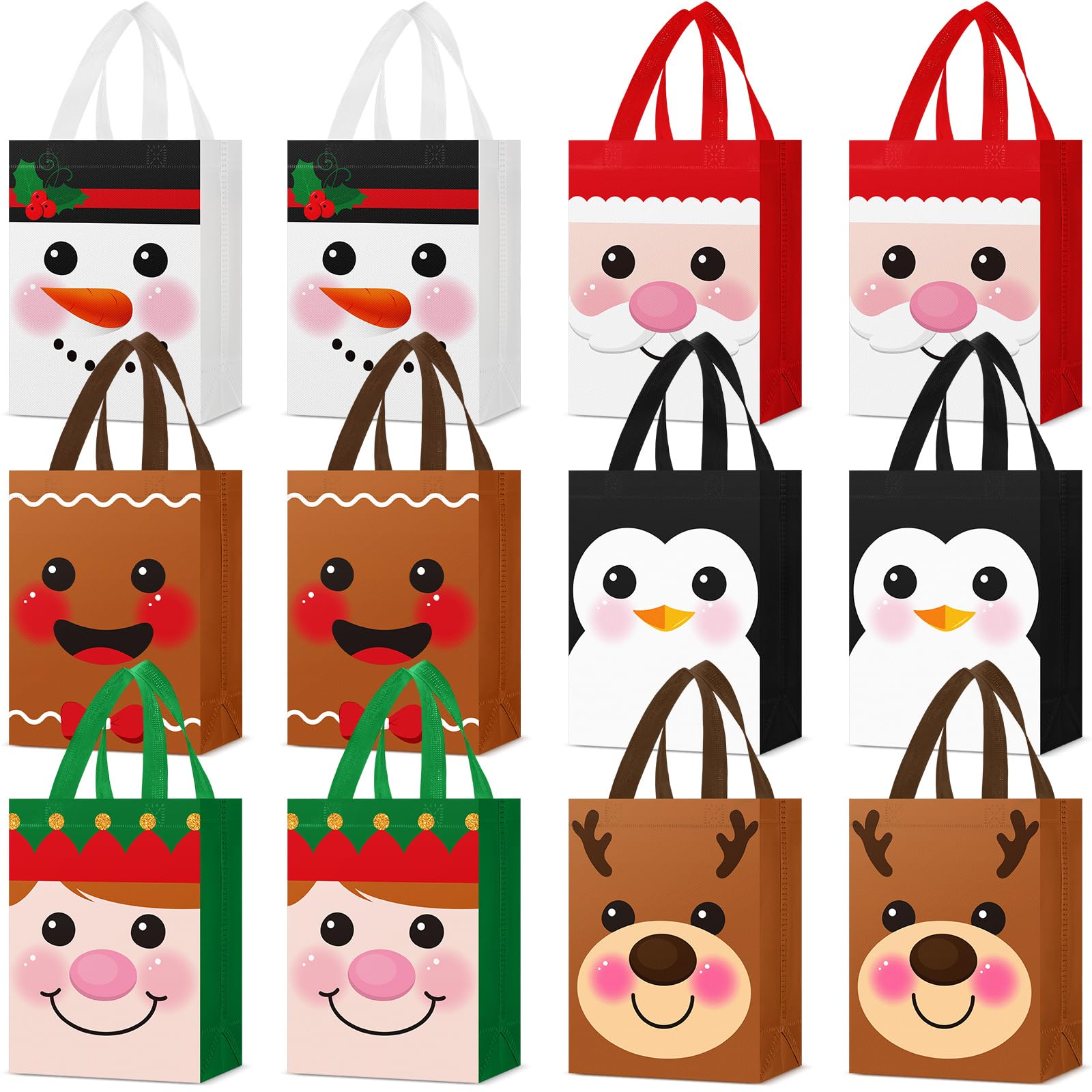 Locmeo 24 bolsas de regalo de Navidad con asas de 10 x 8 x 4 pulgadas, reutilizables, bolsas de golosinas de Navidad, no tejidas, bolsas de regalo de Navidad, bolsas de muñeca para envolver regalos de