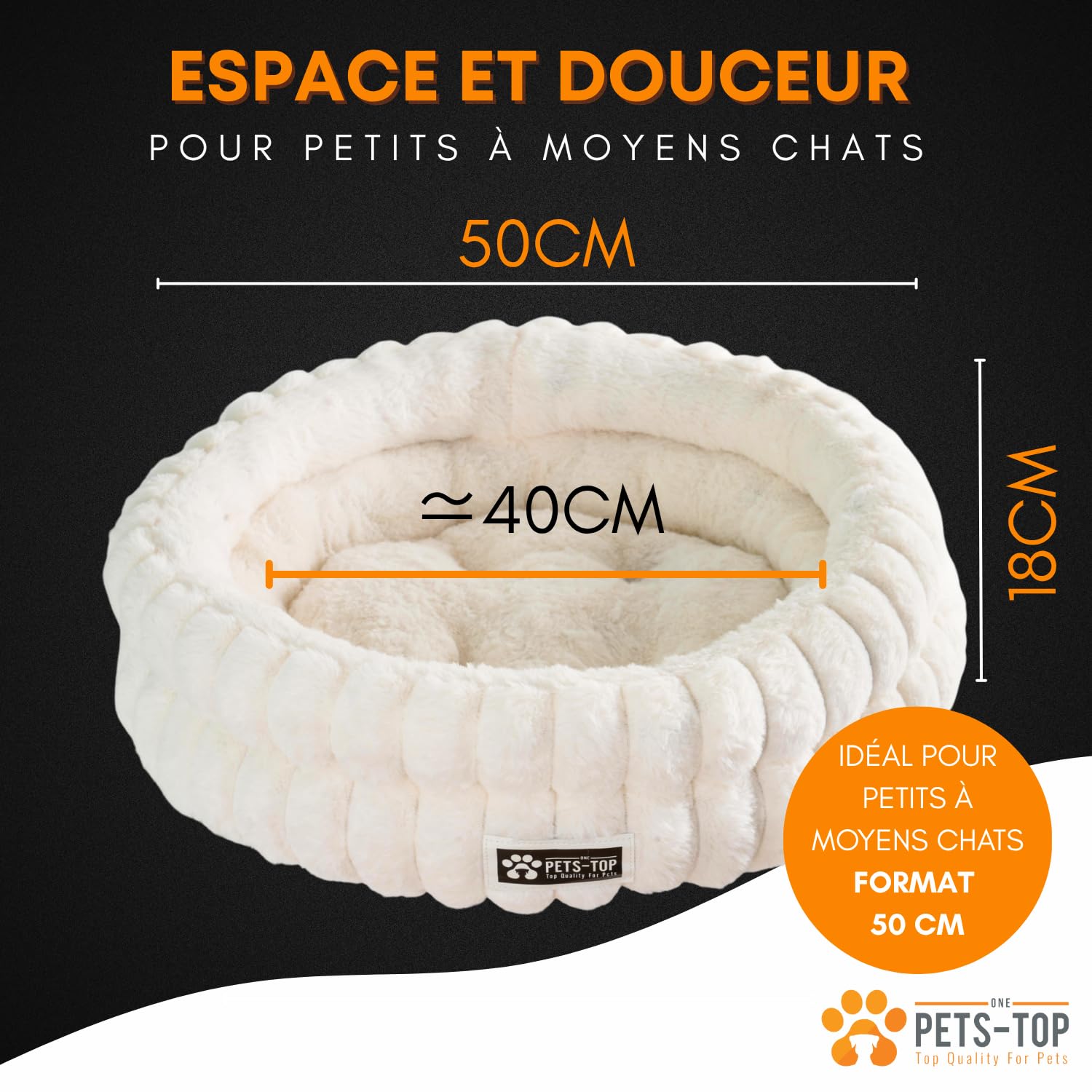 One PETS-TOP Panier Chat Moelleux – Coussin Chat ou Petit Chien Doux et Confortable – Cat Bed Antistress – Couchage Apaisant Rond et Chaud (Blanc, 50 cm)