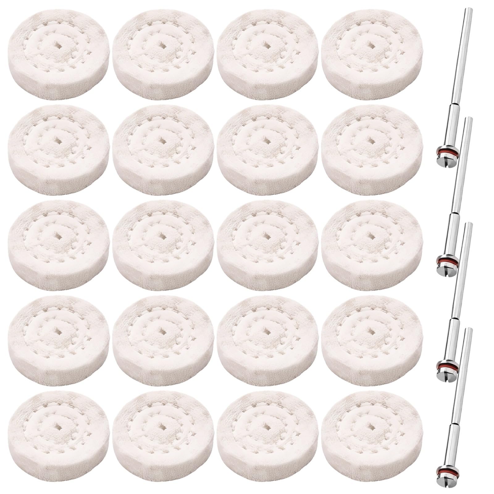Set di 24 mini dischi per lucidatura in cotone, 25 mm, compatibili con Dremel, per lucidatura gioielli, lucidatura metallo, include 4 aste metalliche