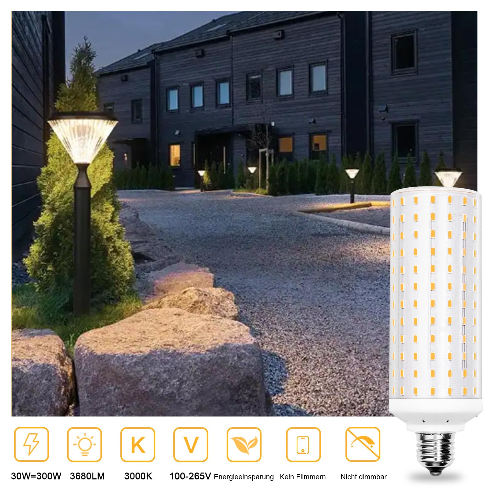 TRIJZHOU LED Corn Bulbs 30W, 300W Incandescent Bulbs Equivalent, E27/E40 Edison Screw Light Bulbs - Image 2
