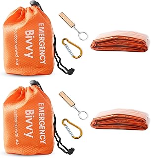 2 Stück Notfall Schlafsack Survival Biwaksack Überleben Schlafsack Notfalldecken Rettungsdecken mit Pfeifen Rettungszelt Kälteschutz Survival Ausrüstung für Camping Wandern Outdoor Aktivitäten