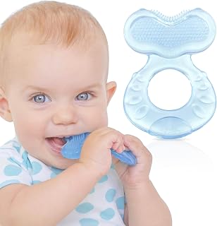 Nuby Teethe-EEZ Silicone Teether with Bristles & Hygienic Case - BPA-Free Fish Shape Soothes Baby Gums 3M+ Blue