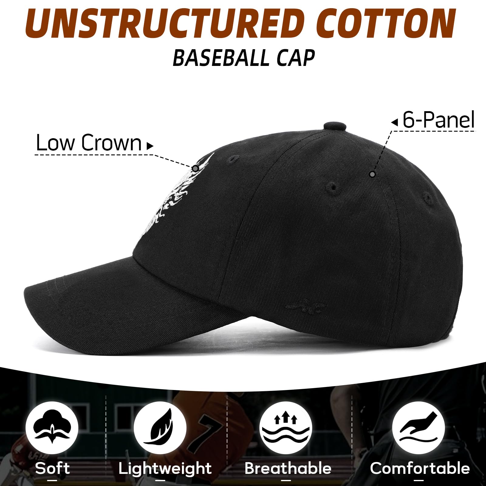 Gorra de béisbol ajustable de algodón suave sin estructura para hombres y mujeres
