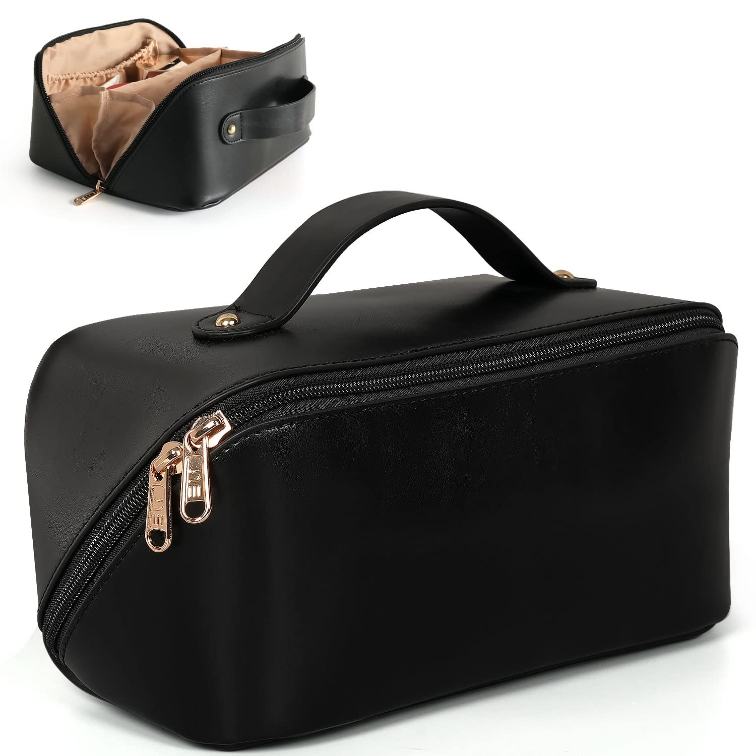 Large Capacity Cosmetic Bag, Travel Cosmetic Storage Bag with Handle, Portable Zipper Cosmetic Bag Toiletry Bag Makeup Bag Large with Compartments for