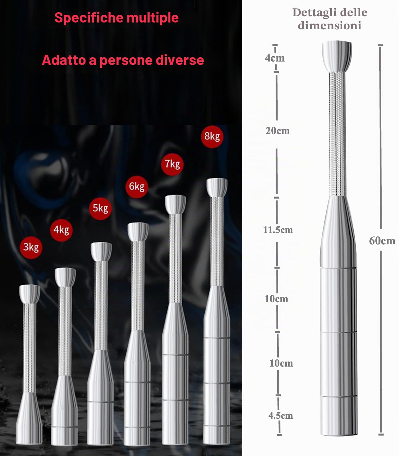ZhaoCo Mazza regolabile 6 in 1 in acciaio – Indian Clubbell, peso per allenamento con la forza, allenamento delle spalle, rinforzo dell'impugnatura e allenamento completo con funzione di allungamento