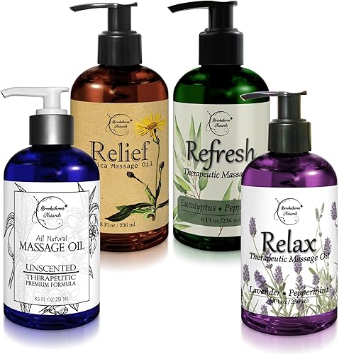 Brookethorne Naturals Colección de aceites de masaje: aceites corporales de árnica, eucalipto y lavanda para terapia de masaje y uso doméstico