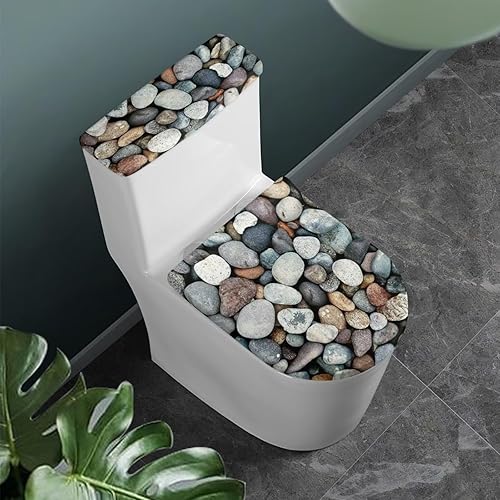 Miniatura 2 de Juego de 2 fundas para tapa de inodoro con estampado de piedra 3D, novedosa funda de tapa de asiento de inodoro para decoración de baño, cubierta