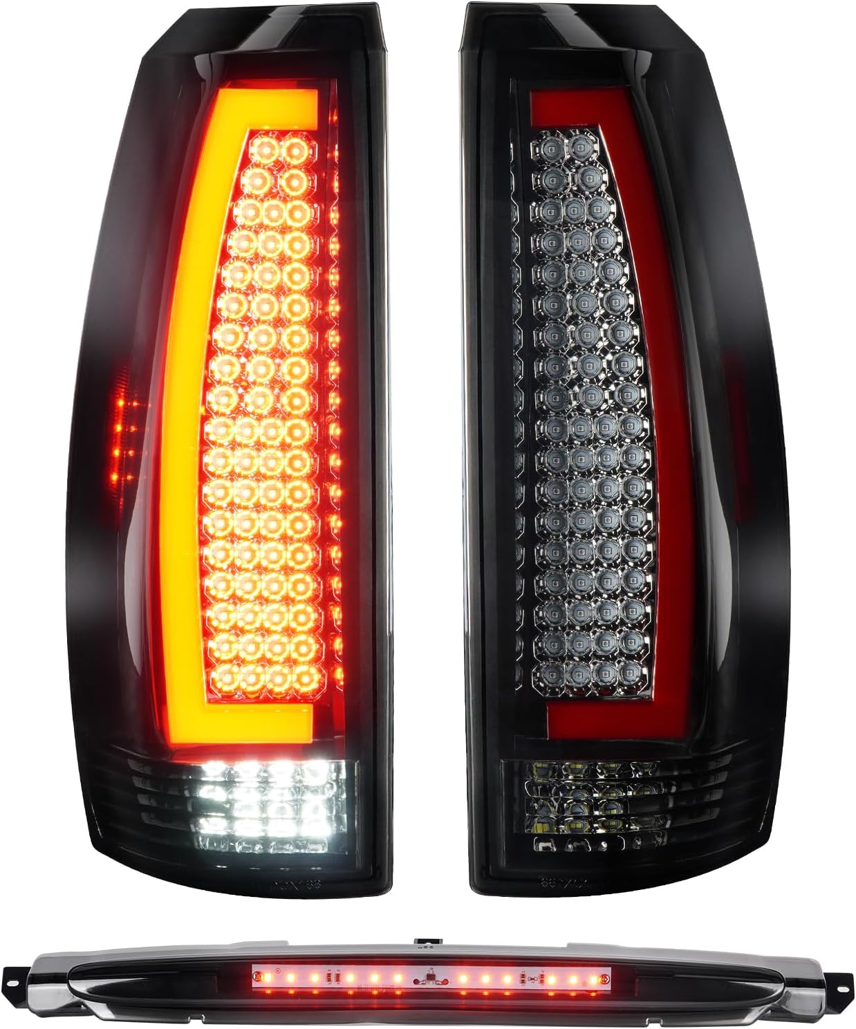 LED Tail Lights Assembly + 3rd Third Brake Cargo Lamp Compatible with Chevy Avalanche 2007-2012 Taillights, High Mount Stop Light, Chrome Housing Smoked Lens, 3 Pcs Chrome Housing Smoked Lens LED Tail lights + 3rd Brake Light