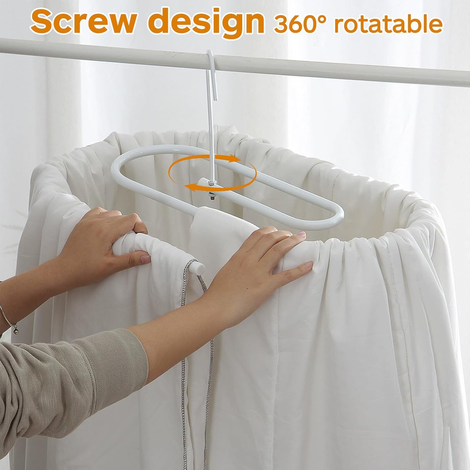 White Oval Spiral Quilt Drying Rack Heavy Duty Wall-Mounted Laundry Hanger Space-Saving Clothes Rack for Home Balcony Bedding and Blanket Drying