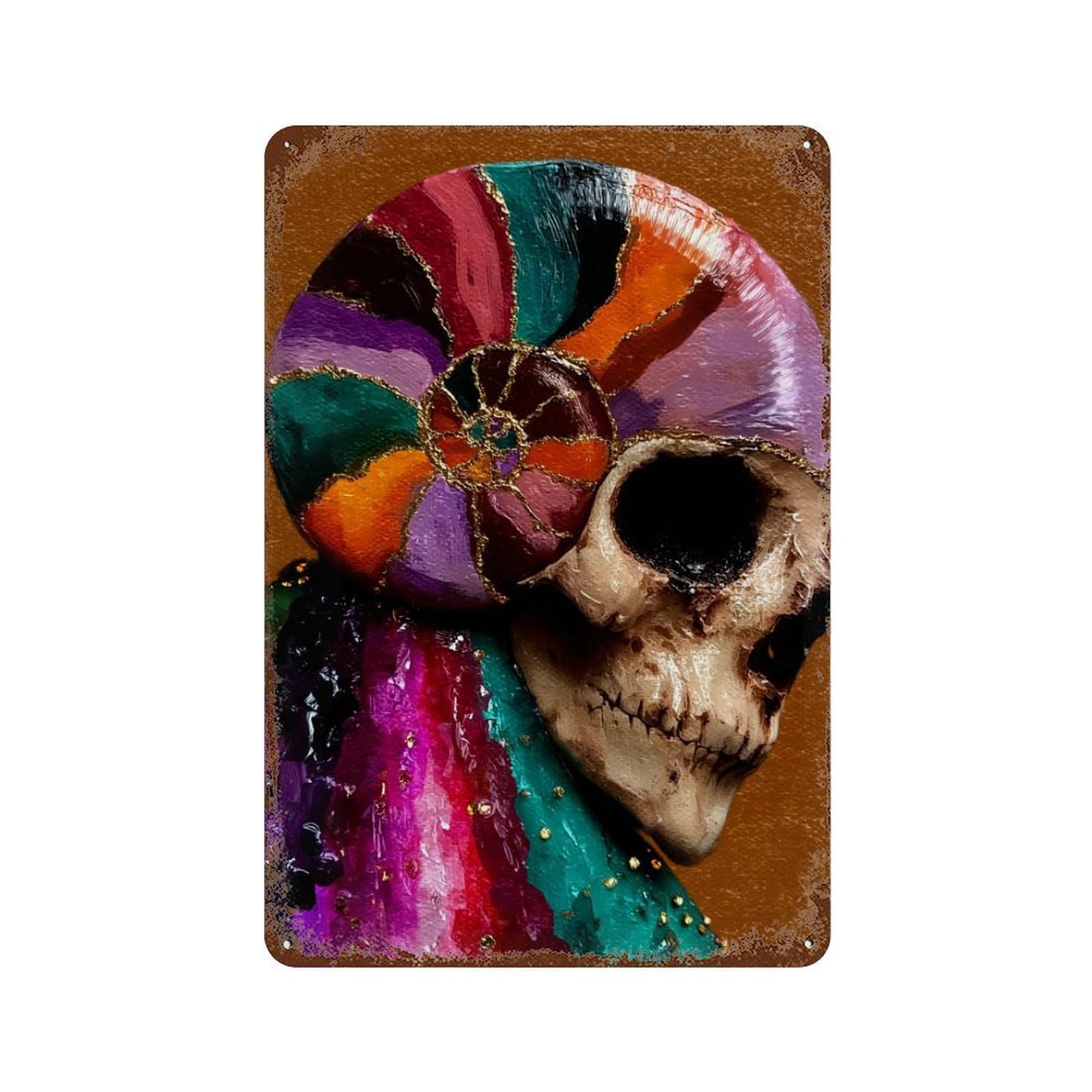 Rust Effect Colorful Sugar Skull Artwork-2 Decorative Tin Sign 11.8"x7.9", Classic Wall Plaque for Pub, Kitchen And Man Cave Decor