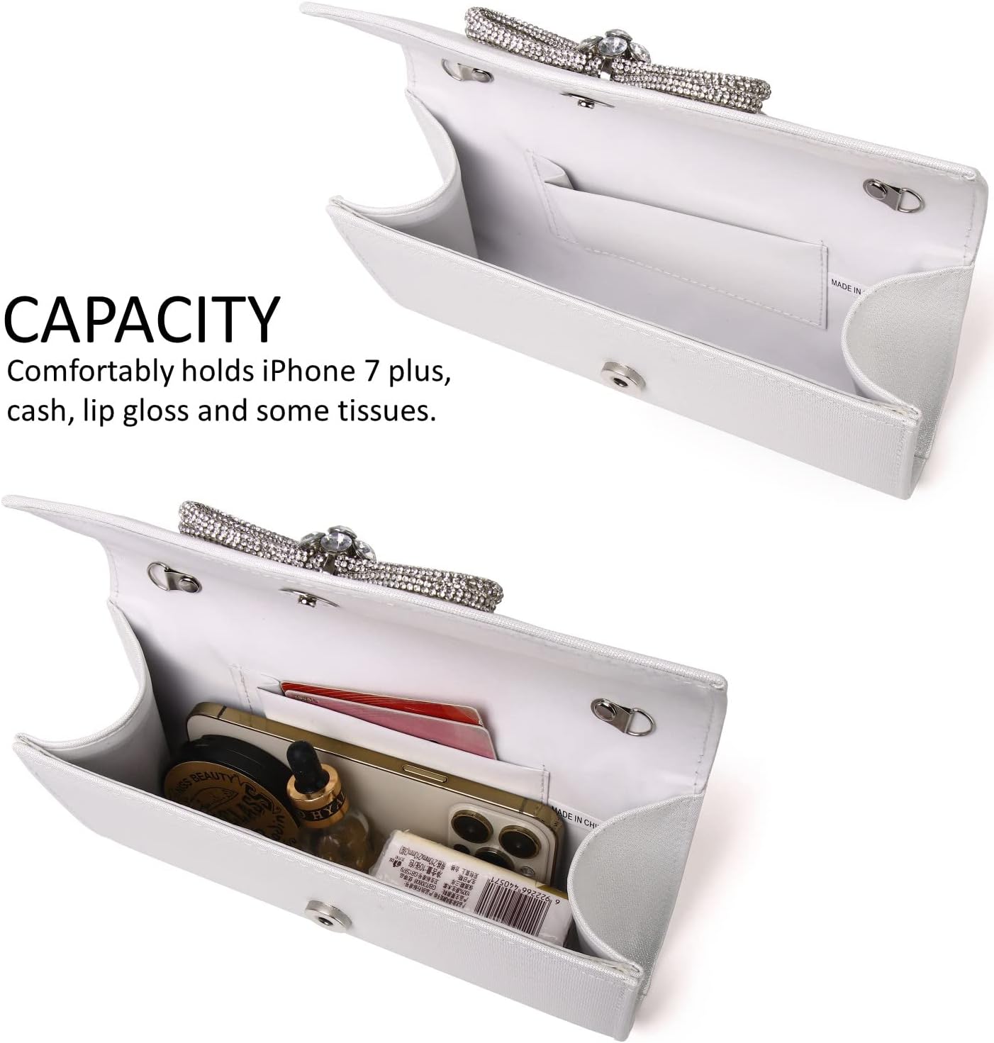 Women Evening Handbag Shiny Crystal Bow Flap Clutch Purse for Women Wedding Party Prom Purse - Image 6