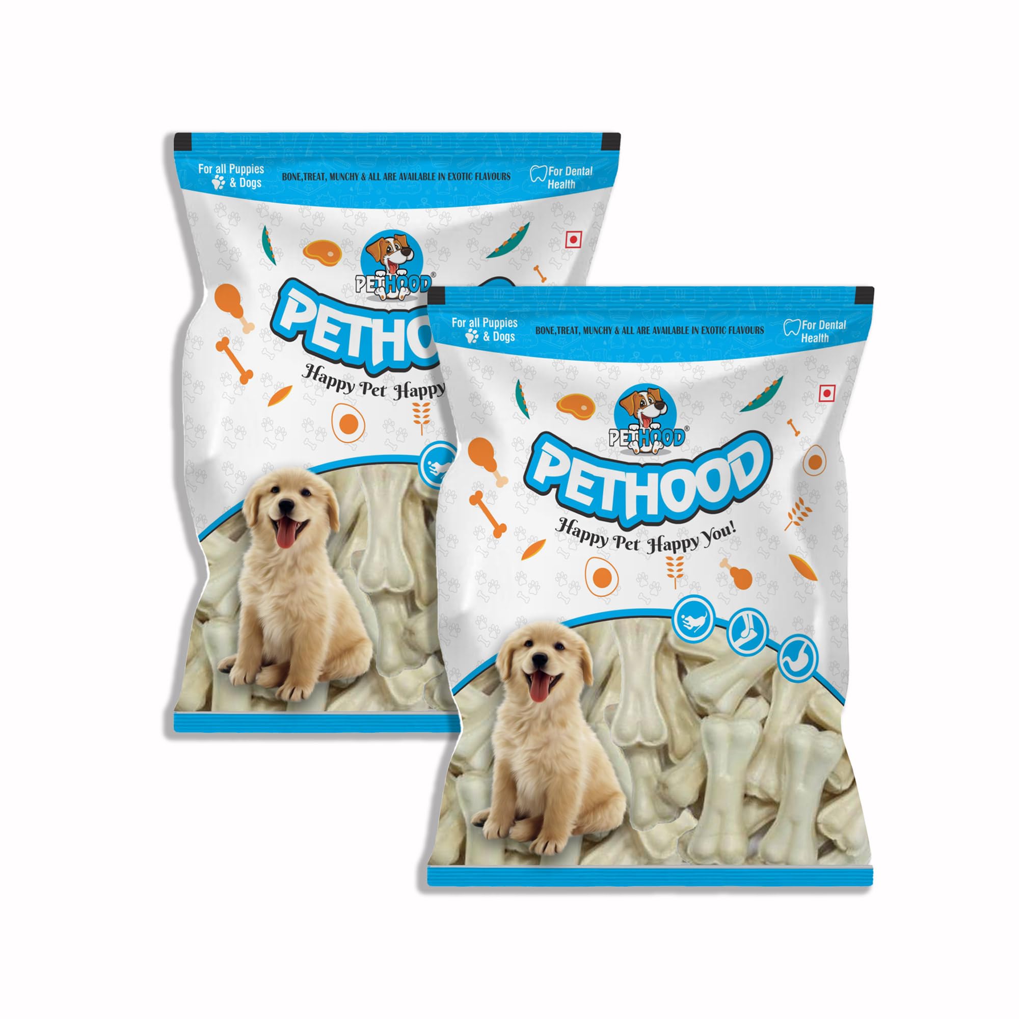 PETHOOD Rawhide Dog Bone 3 Inch - 60 Pcs | Pressed Bones for Small & Young Dogs | Calcium Bone | Dog Chew Bones for Puppy |Pet Haddi Treat for Dogs | Puppy Treat (Chicken Flavour)