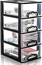 Desktop Organizer with 4 Drawers, Clear Plastic Storage Drawer Unit, Small Desk Organizer Storage Box, Durable Storage Bin Container Case for Countertop Stationery Pens Makeup Office Supplies