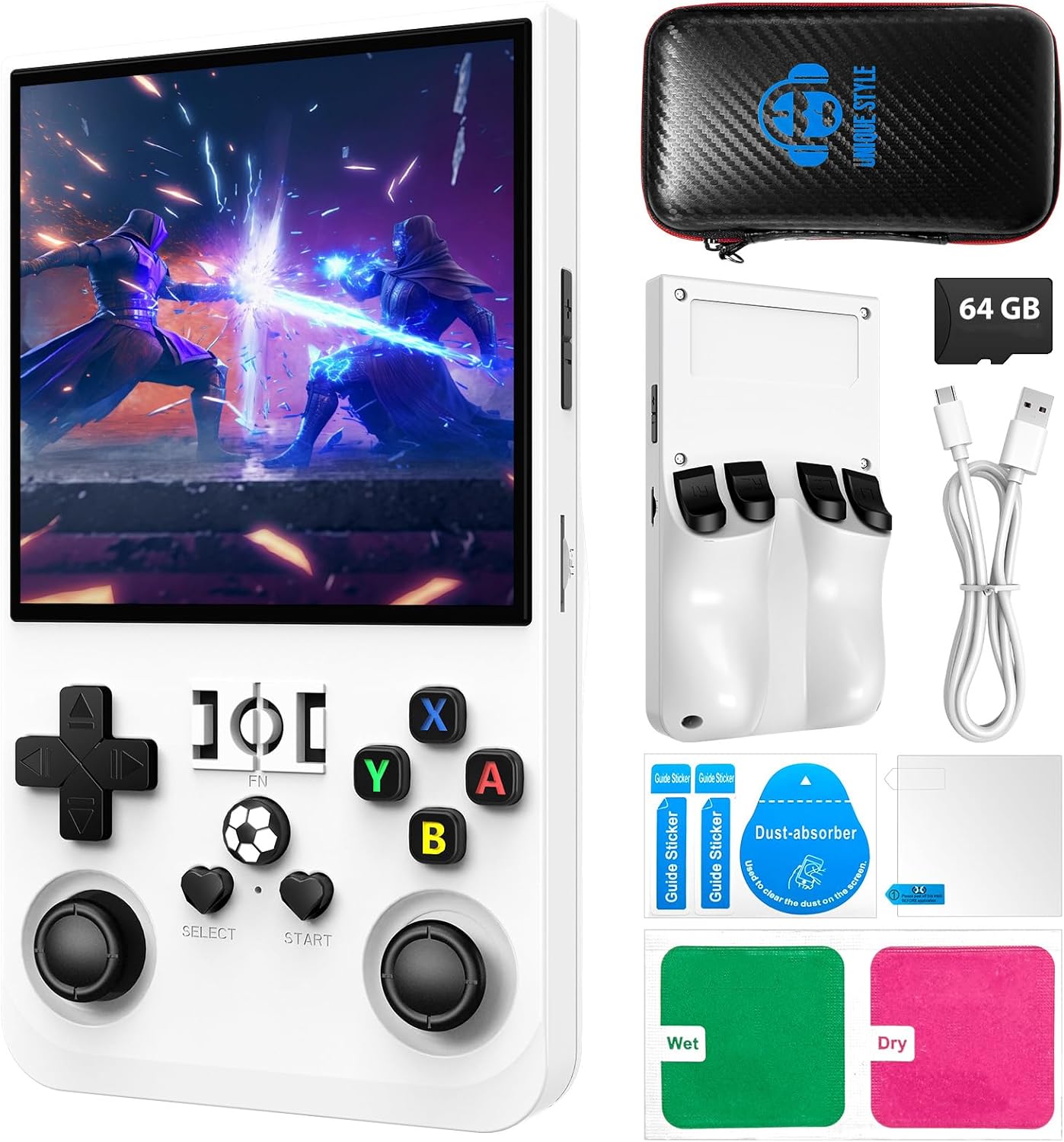 R36MAX Retro Handheld Game Console, 4.0 Inch IPS Screen Linux System with 64GB TF Card, Retro Gaming Console Built in 18000+ Games, Portable Arcade Video Gaming Console for Adults (White)